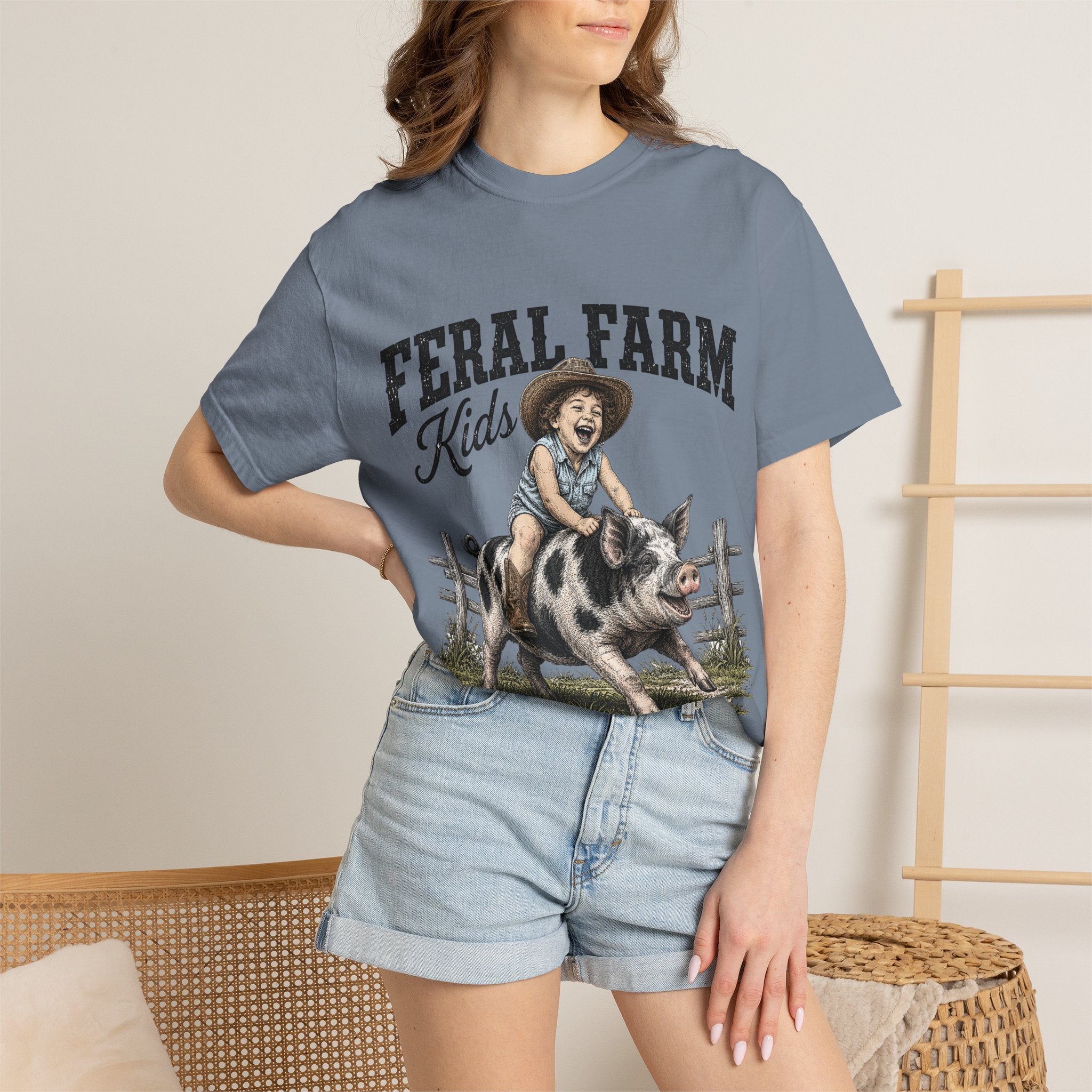 Feral Farm Kids T-Shirt — Vintage Pig Rider Graphic Tee