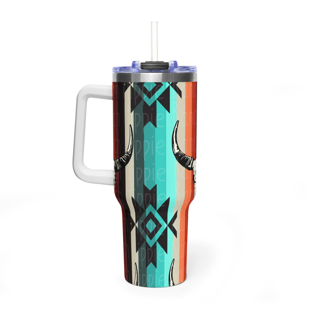 40oz Southwestern Skull Tumbler – Aztec Stripes Insulated Travel Cup