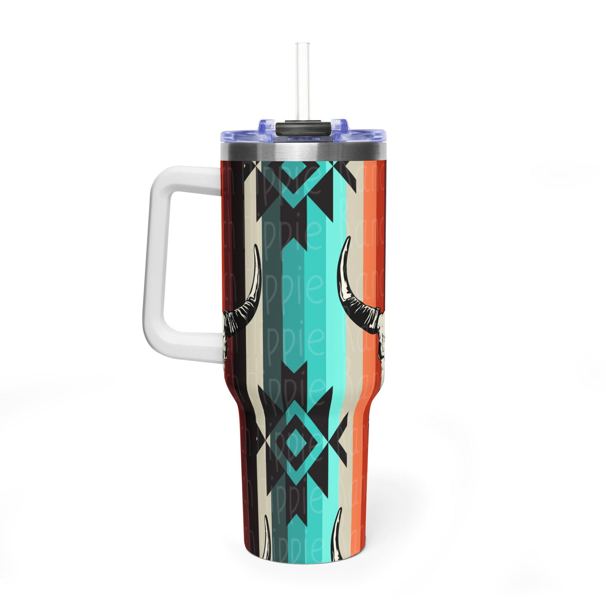 40oz Southwestern Skull Tumbler – Aztec Stripes Insulated Travel Cup