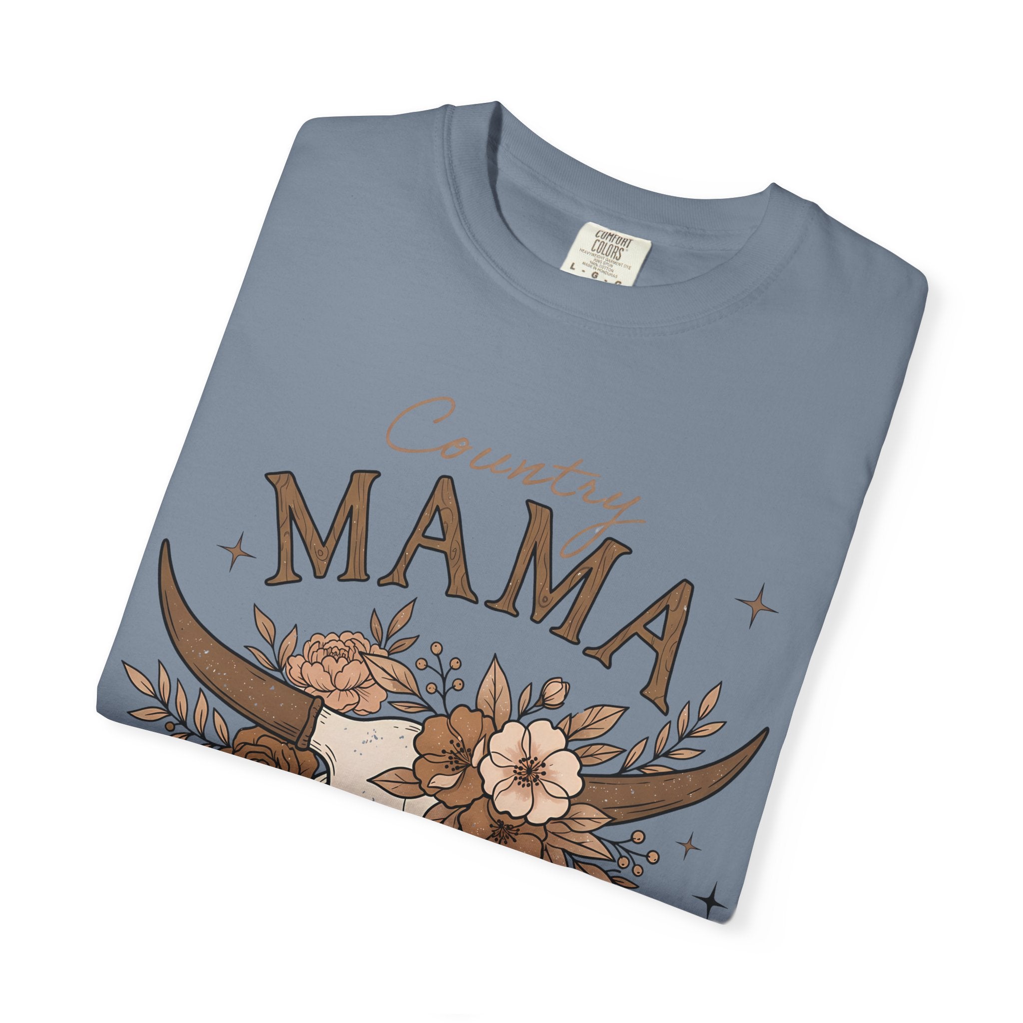 Country Mama T-Shirt — Floral Cow Skull Rustic Farmhouse Tee