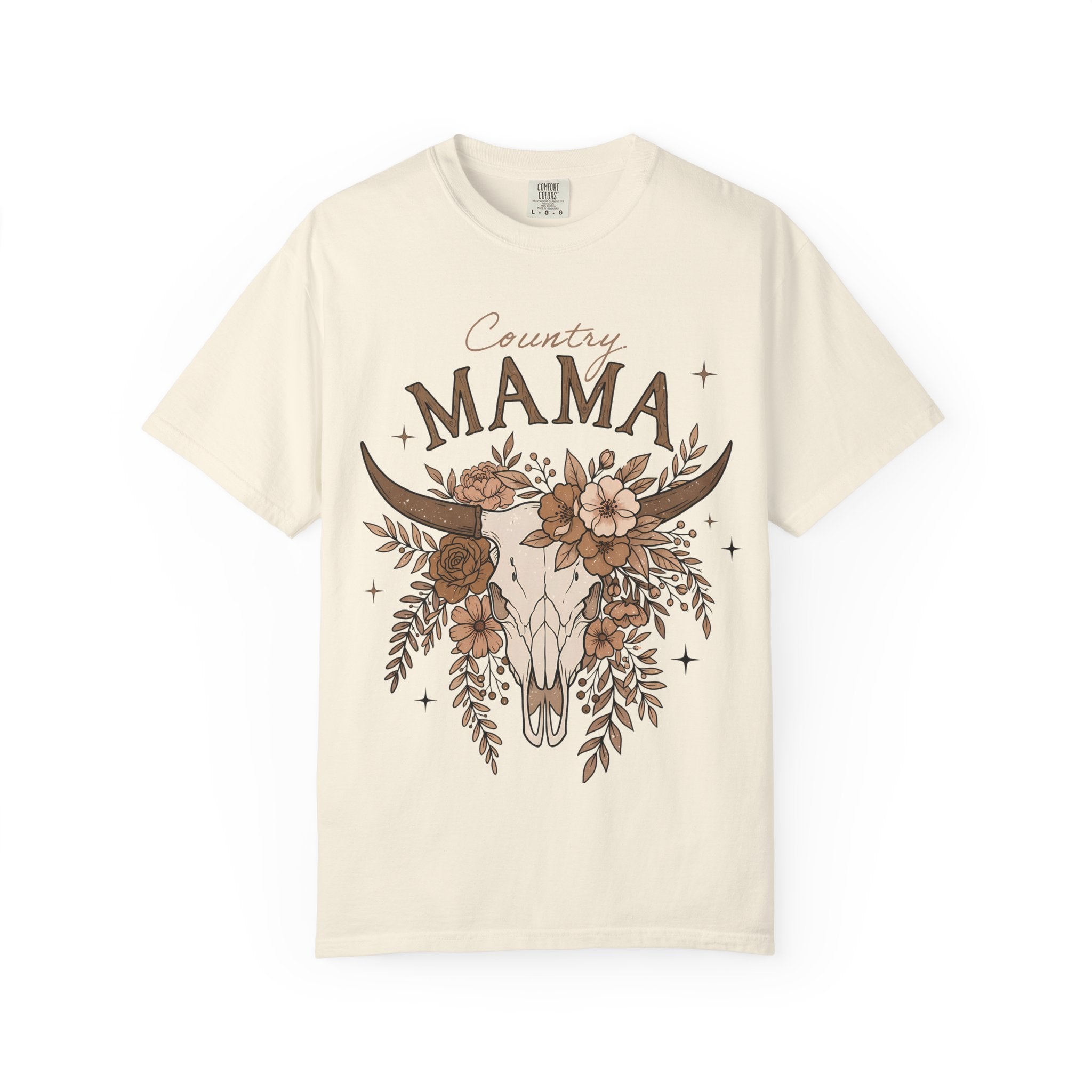 Country Mama T-Shirt — Floral Cow Skull Rustic Farmhouse Tee