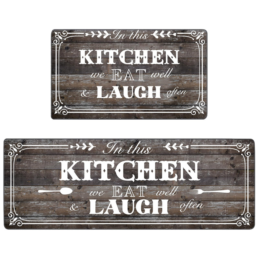 SPEPLA Kitchen Mats and Rugs Set of 2 Rustic Woodgrain Design Non Slip Cushioned Standing Mat for Kitchen，Floor