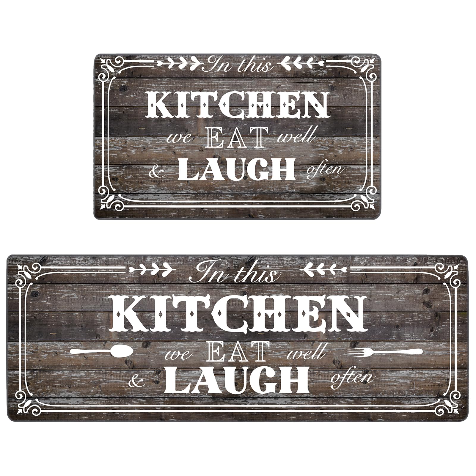 SPEPLA Kitchen Mats and Rugs Set of 2 Rustic Woodgrain Design Non Slip Cushioned Standing Mat for Kitchen，Floor