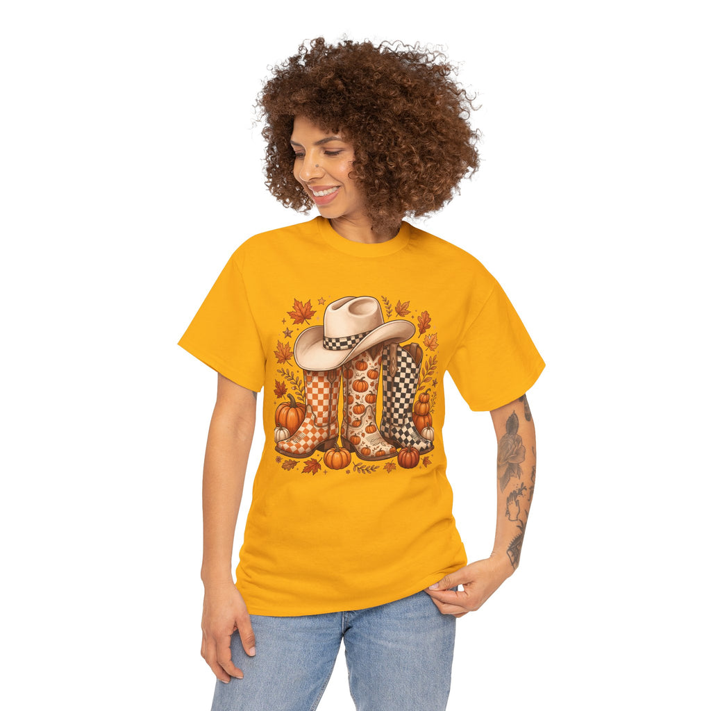 Cowboy Boots & Hat Autumn Tee — Fall Pumpkin Western Graphic T-Shirt
