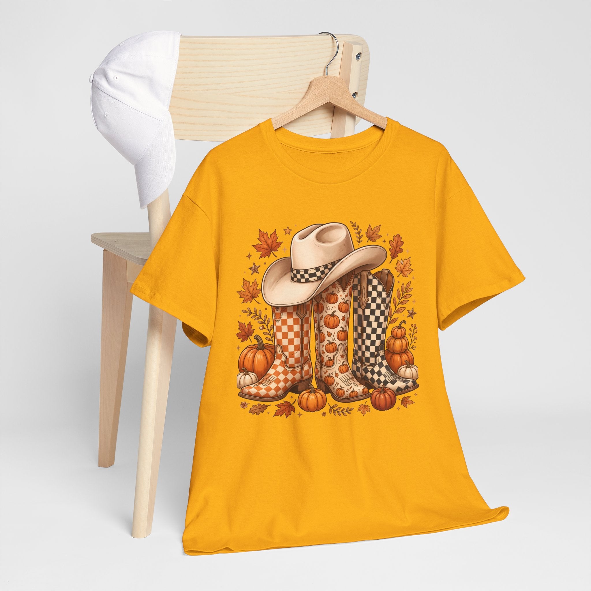 Cowboy Boots & Hat Autumn Tee — Fall Pumpkin Western Graphic T-Shirt