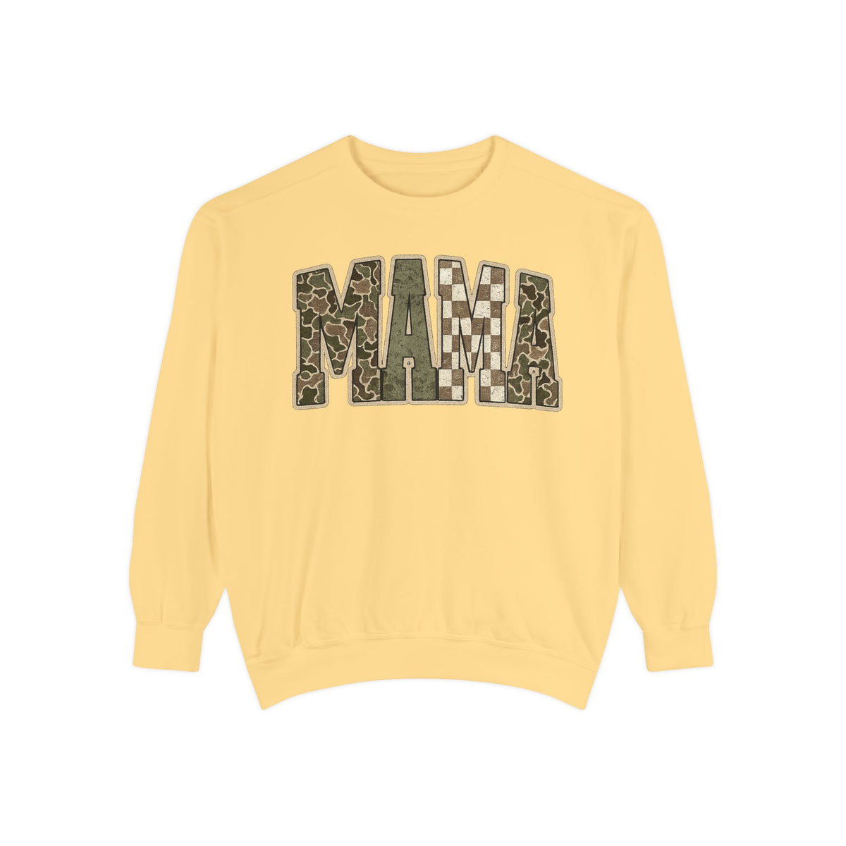 MAMA Camo Patch Sweatshirt — Women's Mama Graphic Crewneck