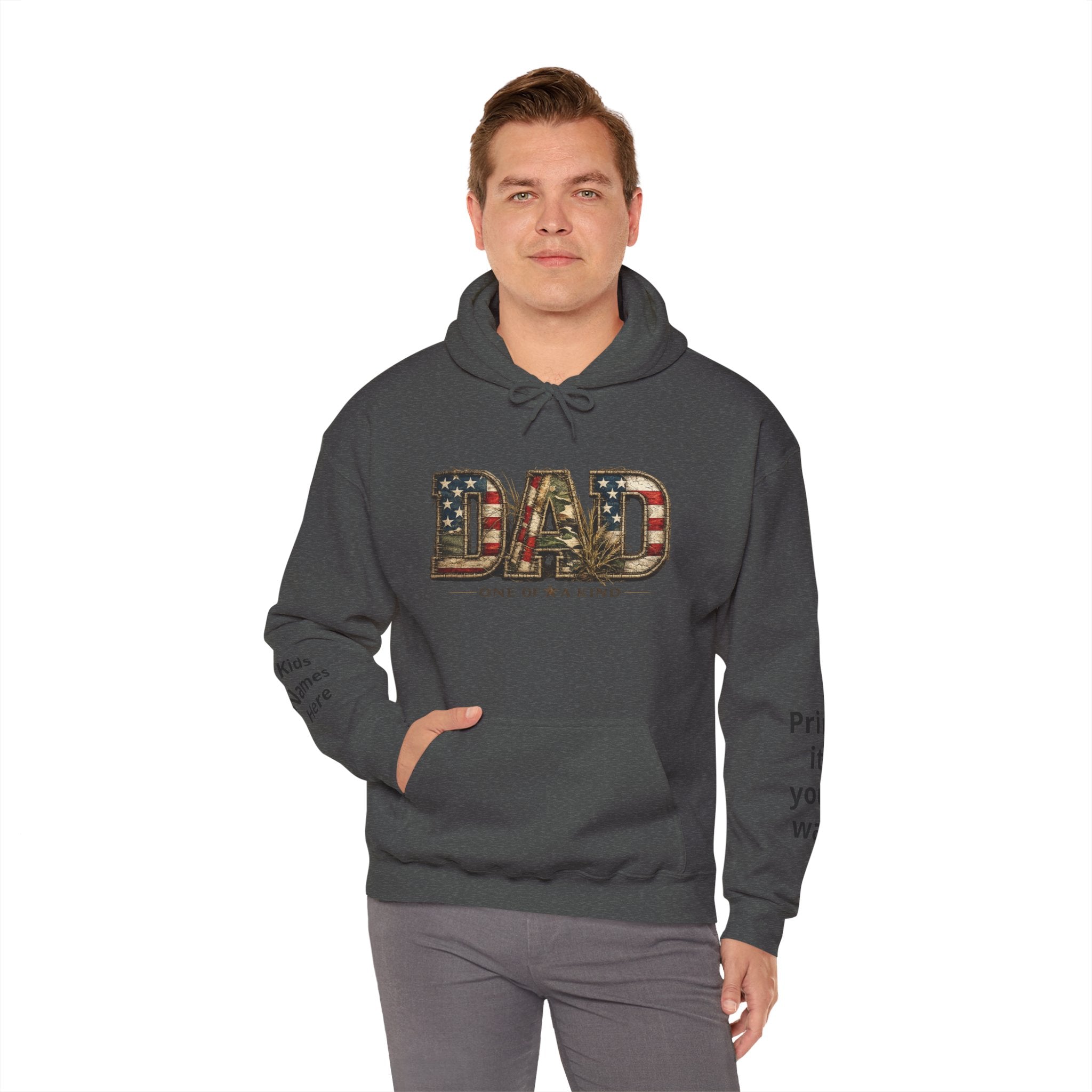 Personalizable Dad One of a Kind Hoodie — American Flag Patriotic Father’s Day Sweatshirt