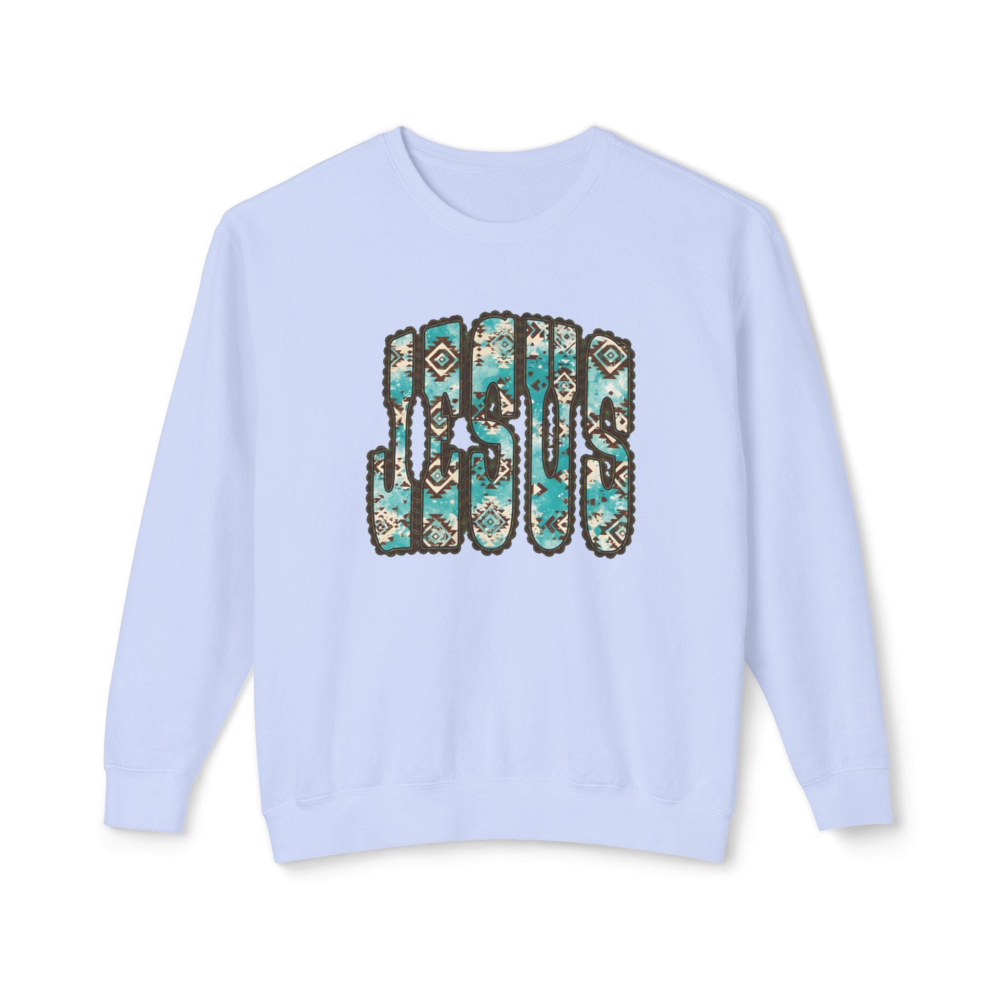 Jesus Floral Crewneck Sweatshirt — Turquoise Boho Faith Pullover