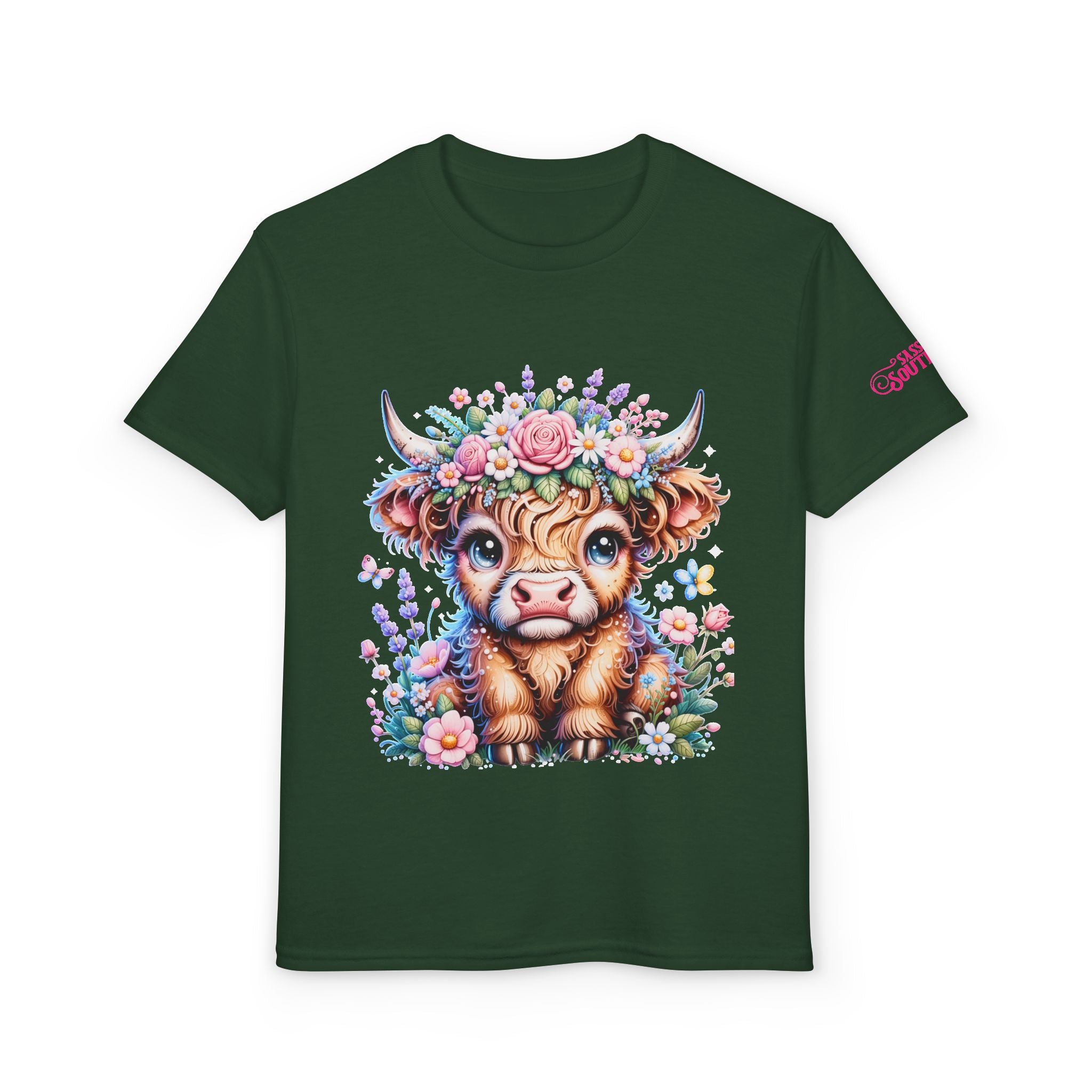 Cute Highland Calf Floral Youth T-Shirt