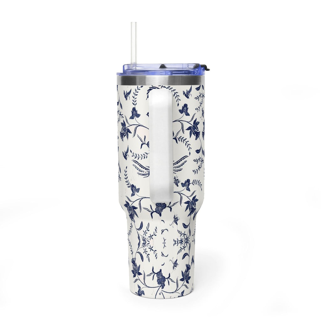 40oz Blue Floral Travel Tumbler – Insulated Vacuum Cup