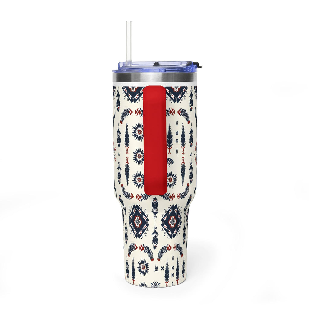 40oz Western Aztec Tumbler - Vacuum Insulated Travel Mug with Bull Skull Pattern
