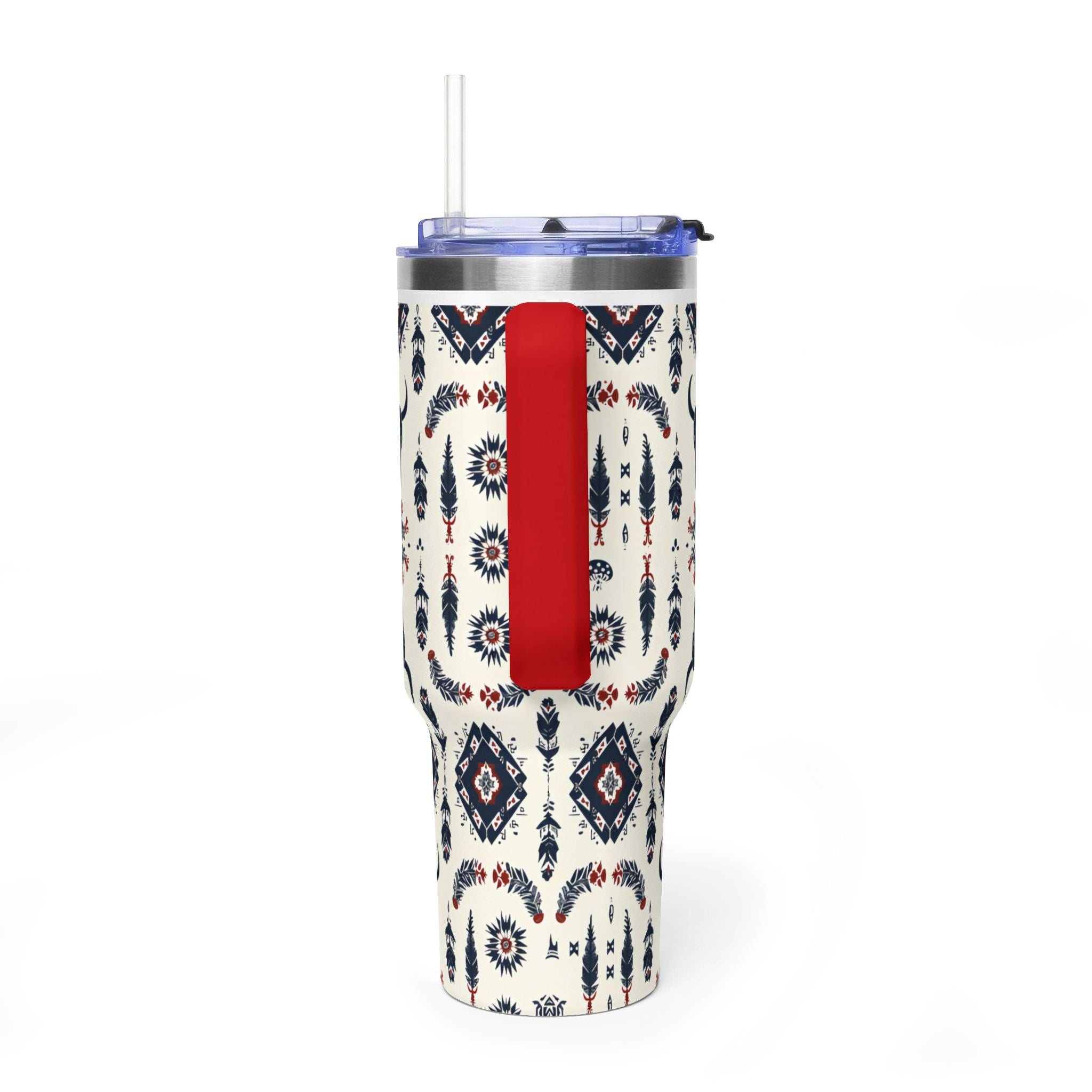 40oz Western Aztec Tumbler - Vacuum Insulated Travel Mug with Bull Skull Pattern
