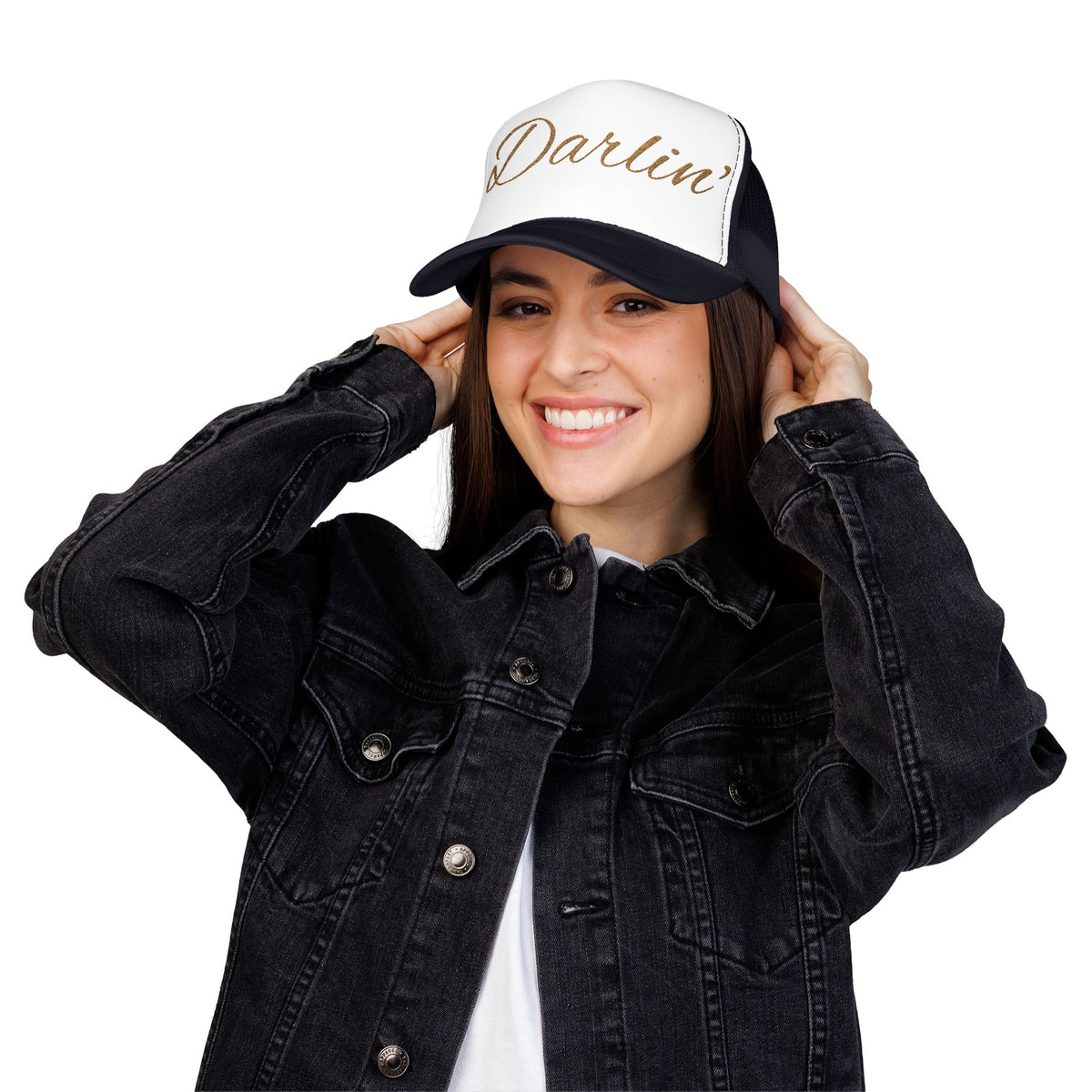 Darlin' Glitter Script Trucker Hat — Women's Casual Mesh Cap