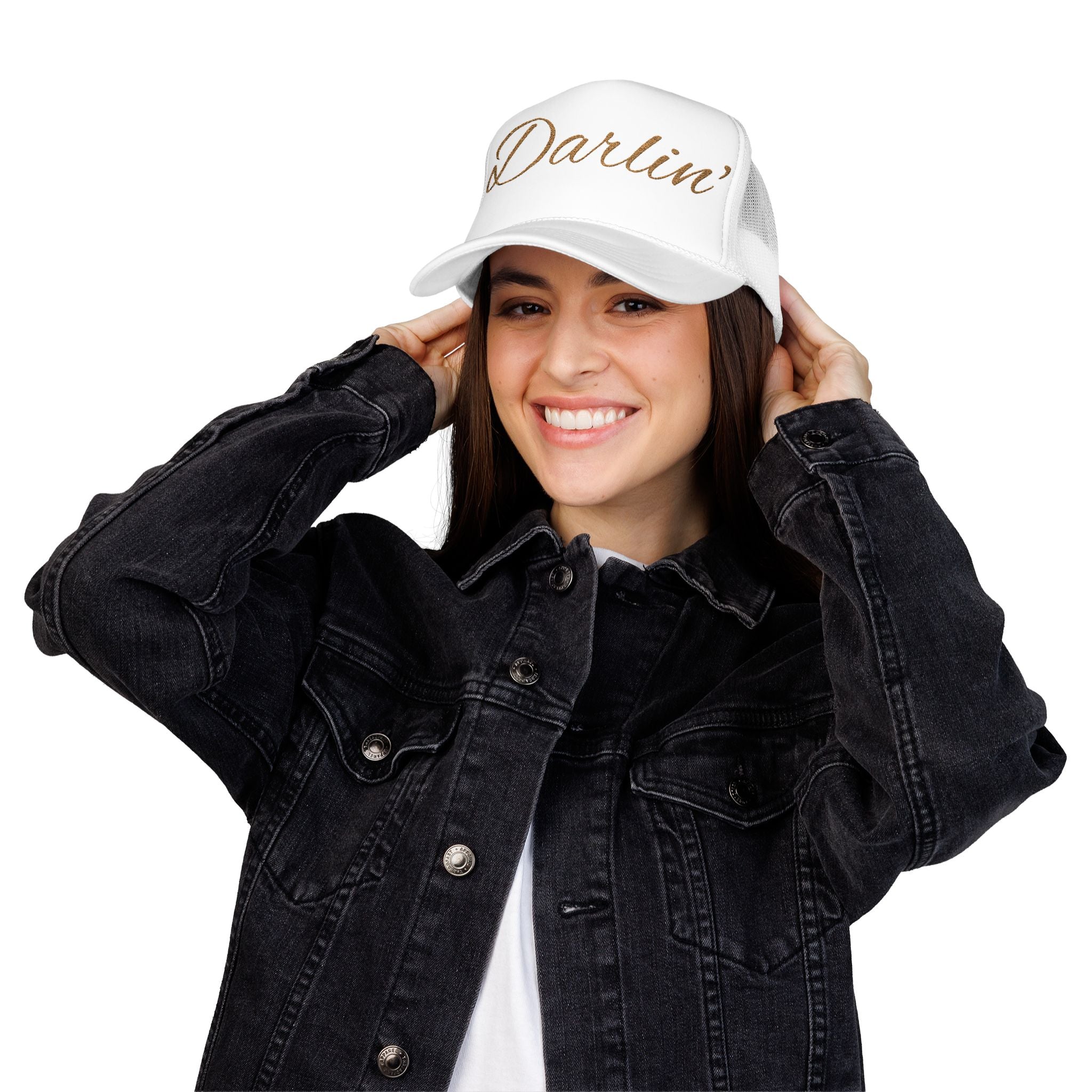 Darlin' Glitter Script Trucker Hat — Women's Casual Mesh Cap