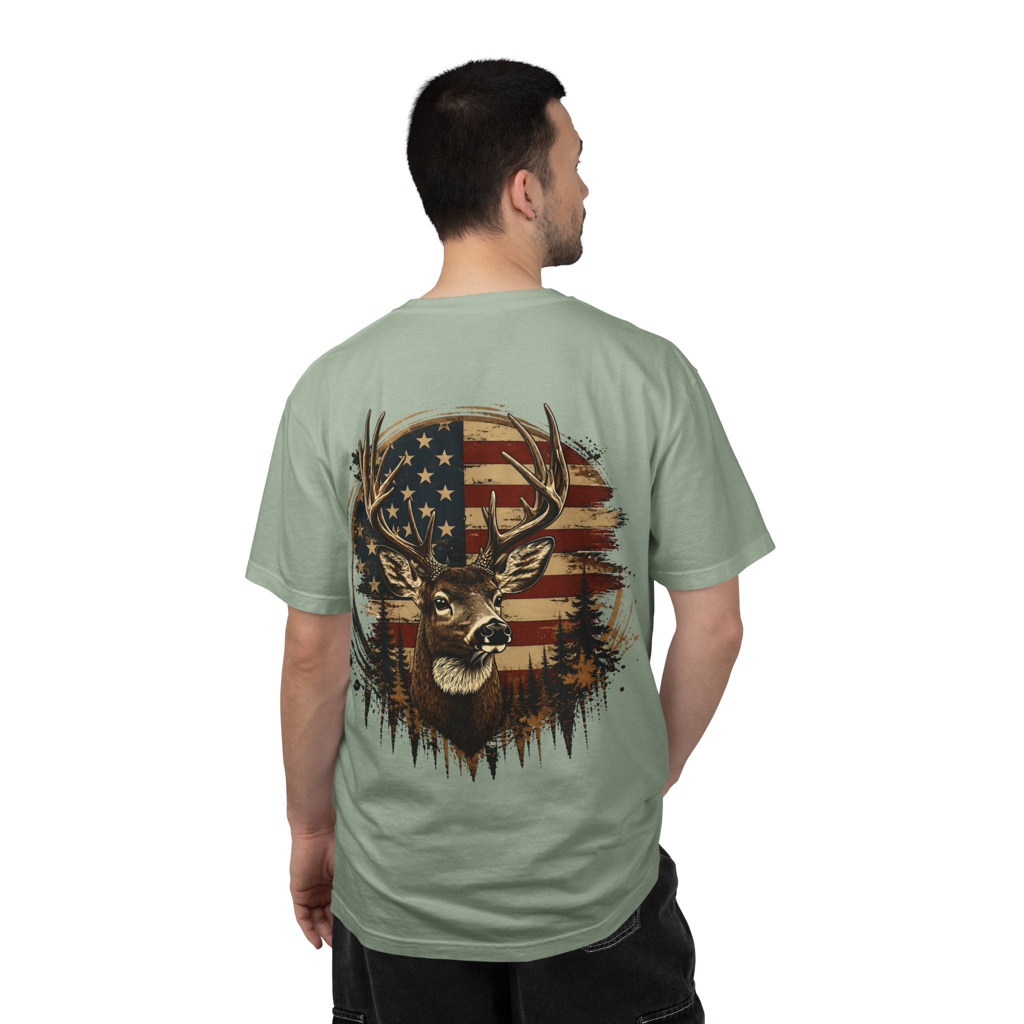 American Flag Deer T-Shirt — Patriotic Hunting Graphic Tee