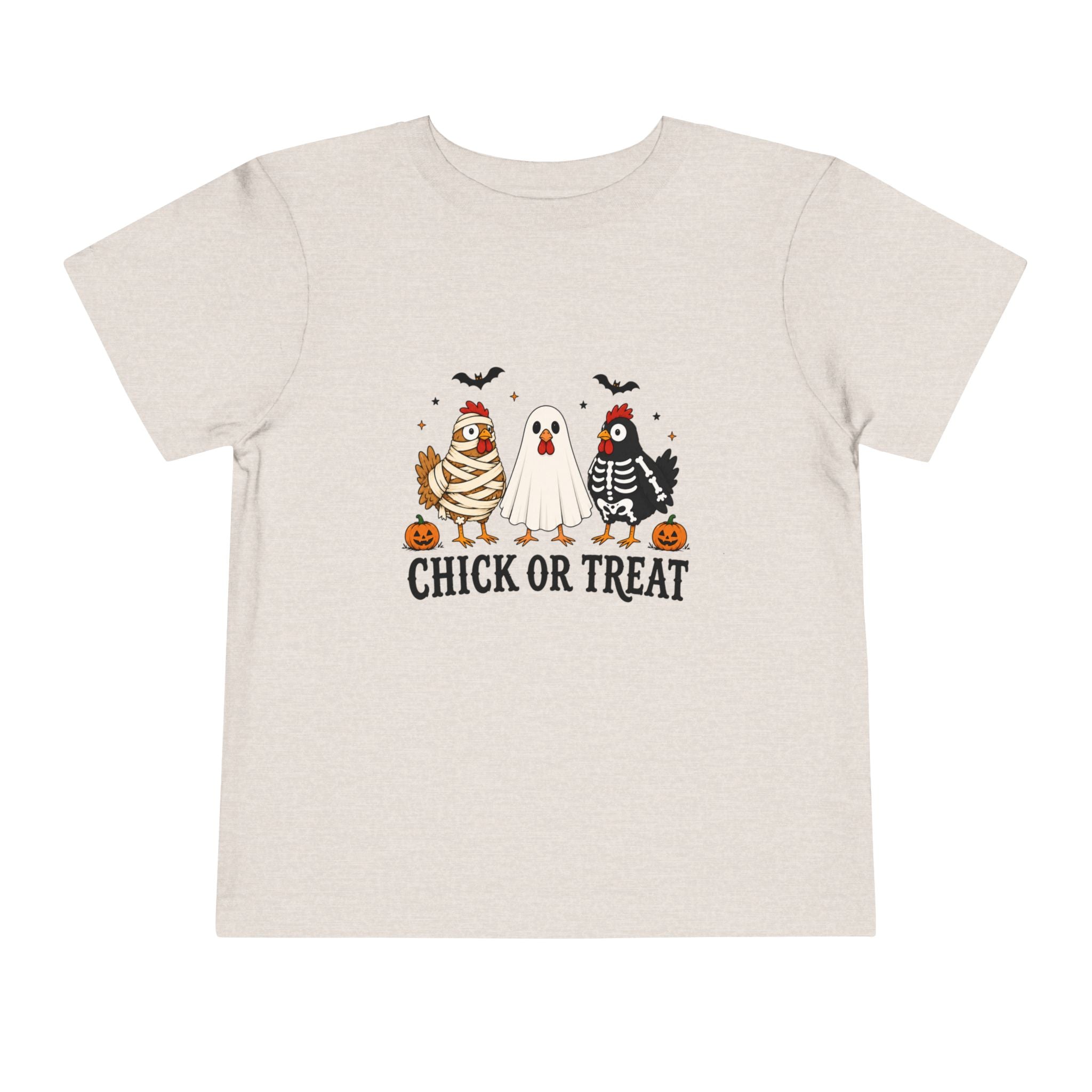 Toddler Halloween Tee - "Chick or Treat" Cute Costume Chick, Ghost & Skeleton Design