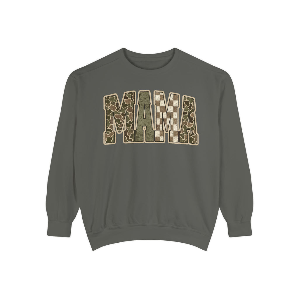 MAMA Camo Patch Sweatshirt — Women's Mama Graphic Crewneck