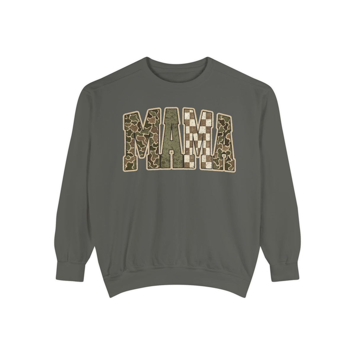 MAMA Camo Patch Sweatshirt — Women's Mama Graphic Crewneck