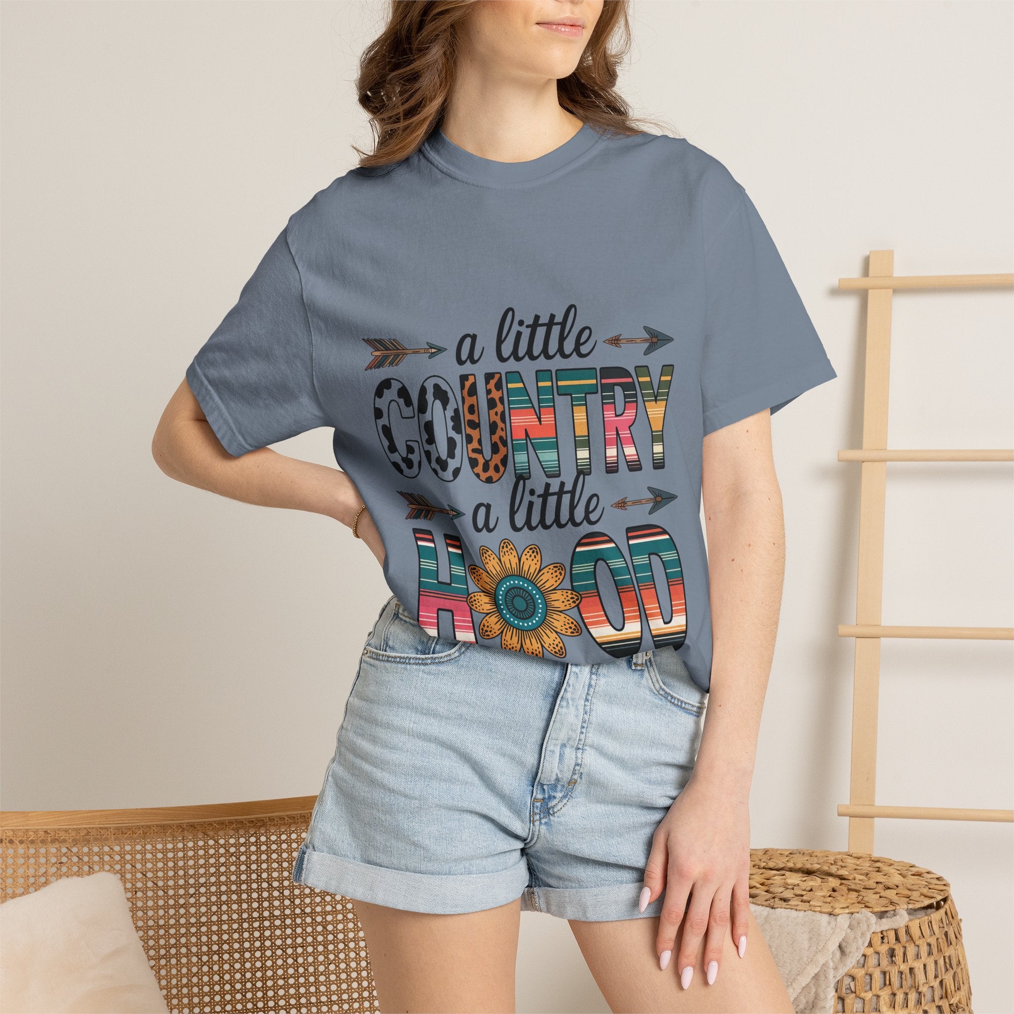 Country & Hood Graphic T-Shirt — "A Little Country A Little Hood" Sunflower Design