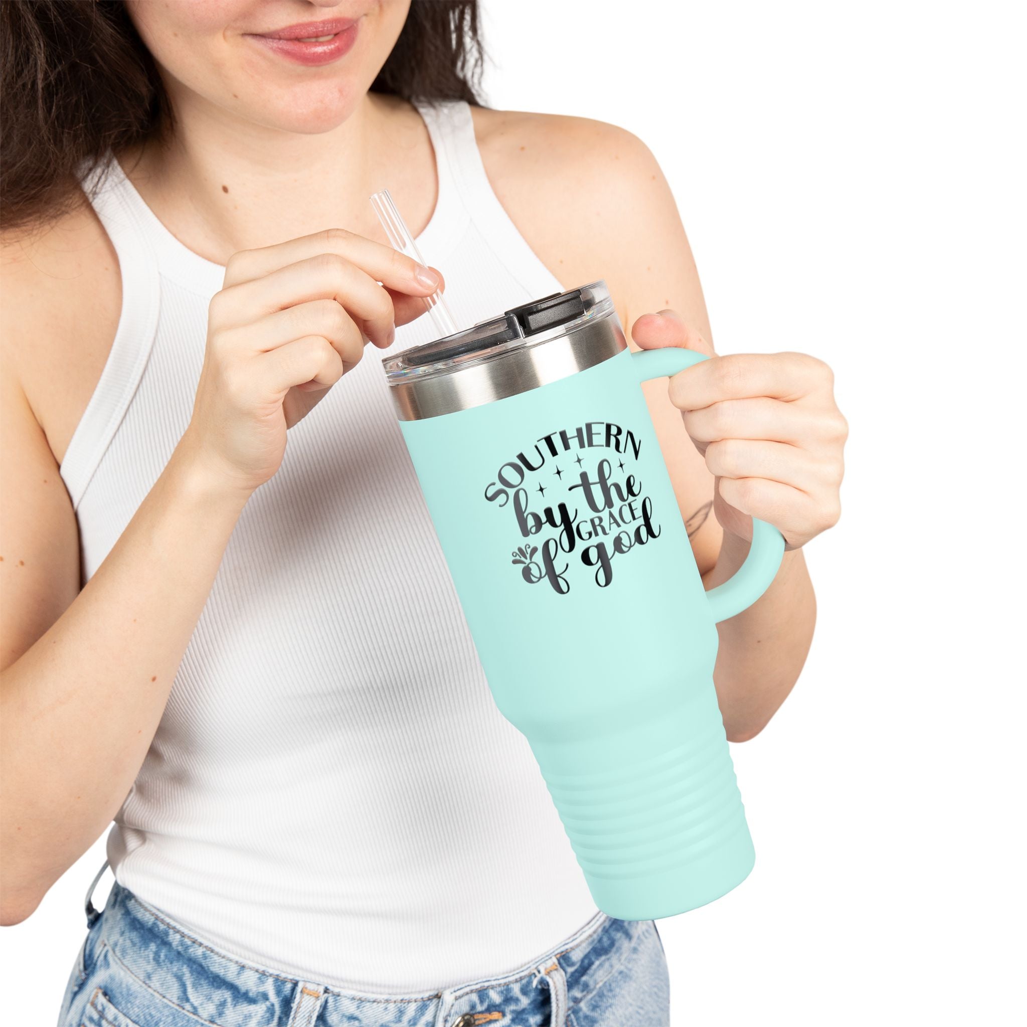 40oz Insulated Travel Mug — "Southern by the Grace of God" Stainless Tumbler