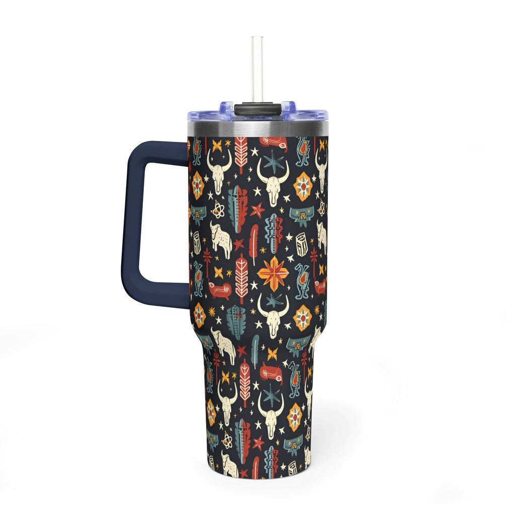 40oz Western Pattern Vacuum Tumbler — Southwestern Cow Skull & Floral Insulated Cup