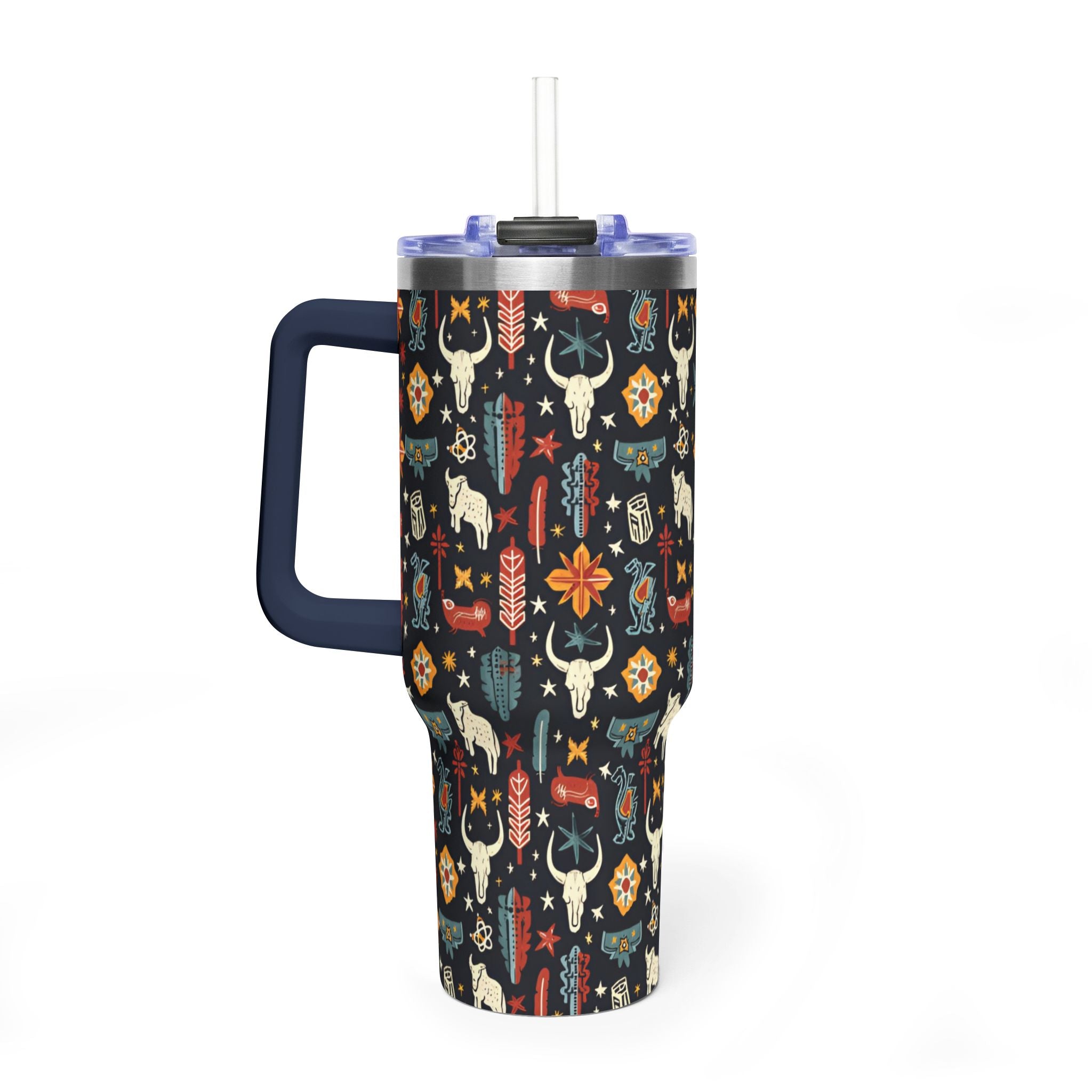 40oz Western Pattern Vacuum Tumbler — Southwestern Cow Skull & Floral Insulated Cup