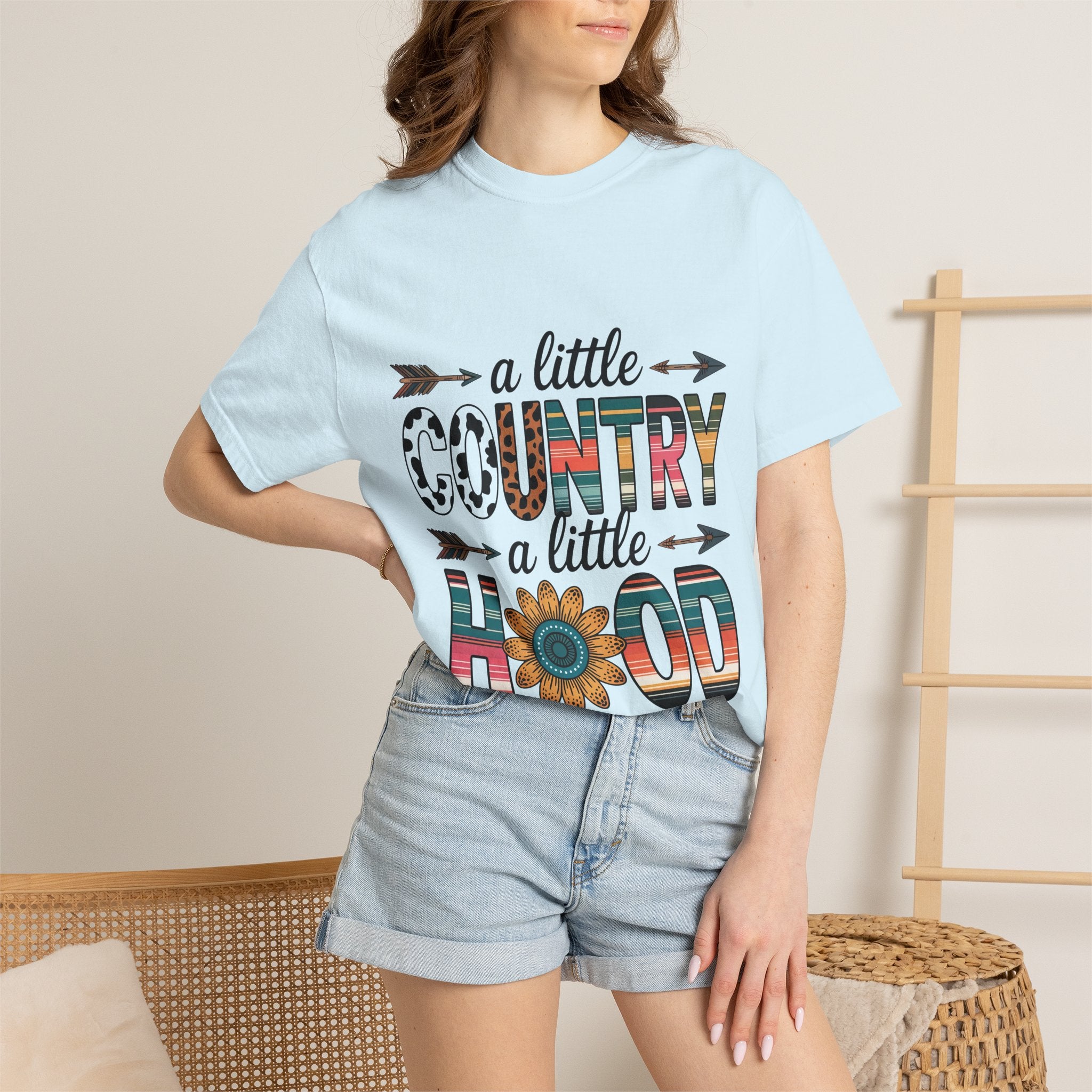 Country & Hood Graphic T-Shirt — "A Little Country A Little Hood" Sunflower Design