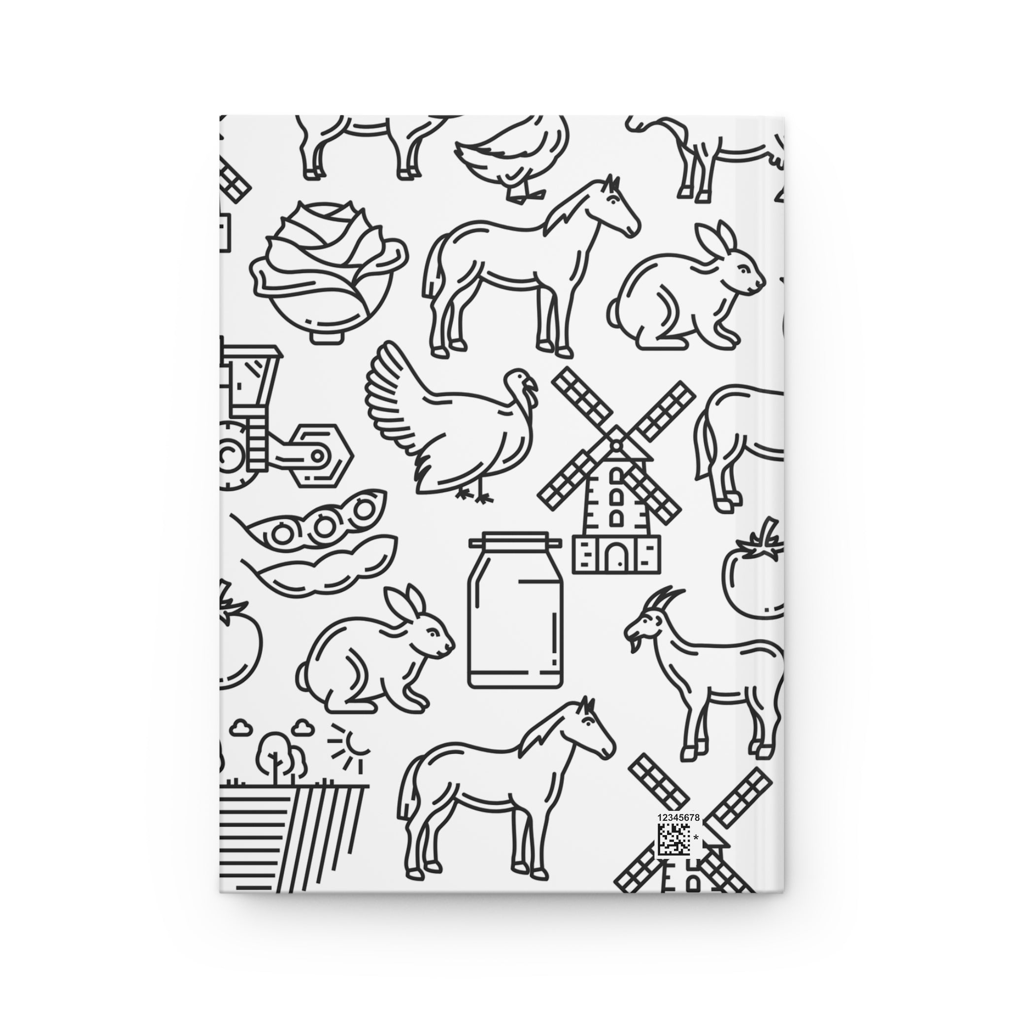 Farm Animals Hardcover Journal — Black & White Country Pattern Notebook