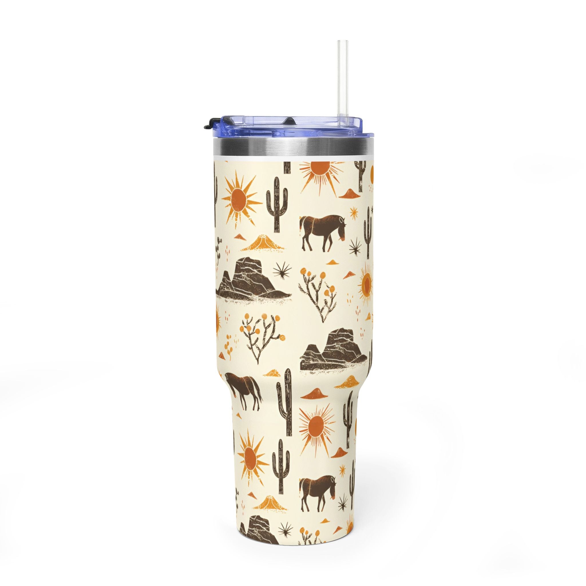 Desert Sunset 40oz Tumbler - Western Cactus & Horse Thermal Cup