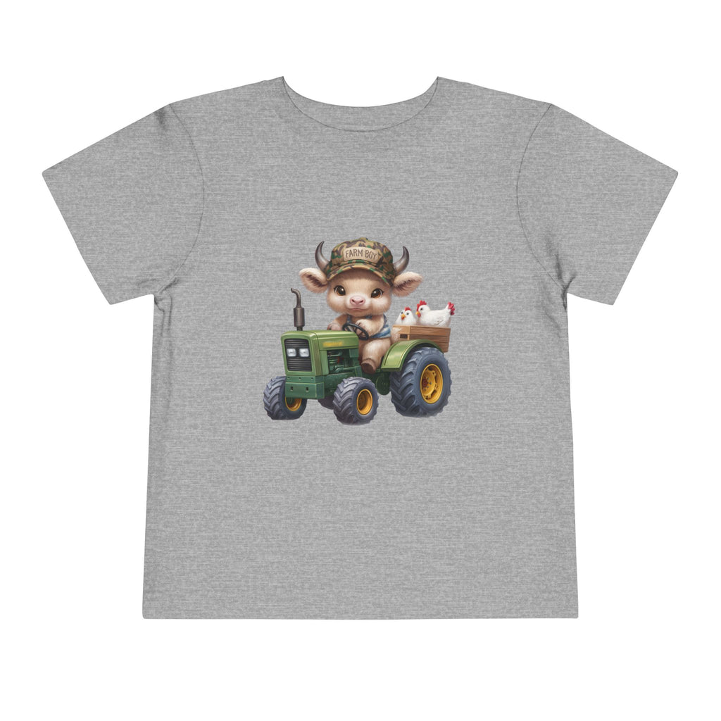 Toddler Tee — Cute Baby Cow on Green Tractor Cute Farm Animal Shirt