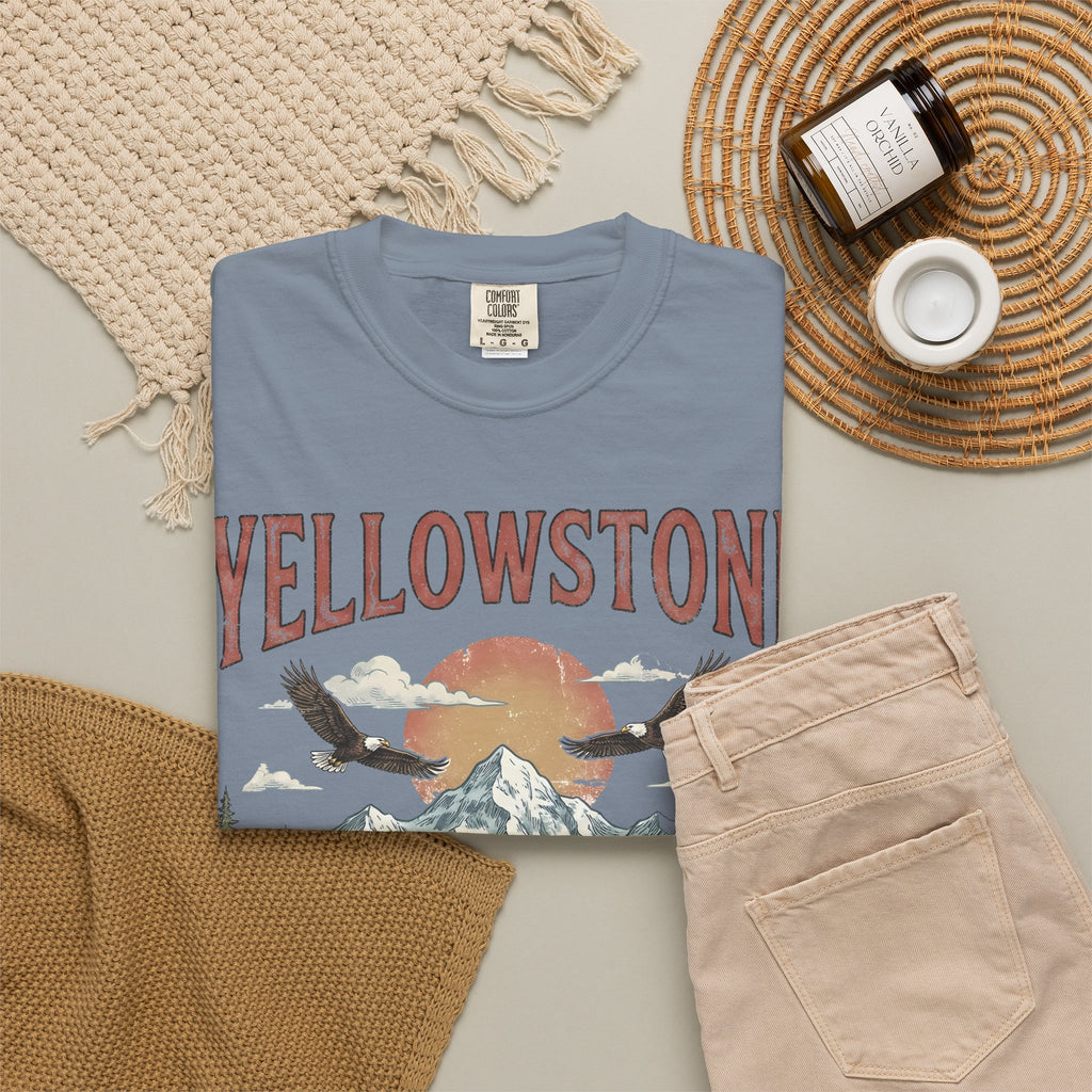 Yellowstone Wildlife Graphic T-Shirt — Vintage Bison, Wolves & Mountain Nature Tee