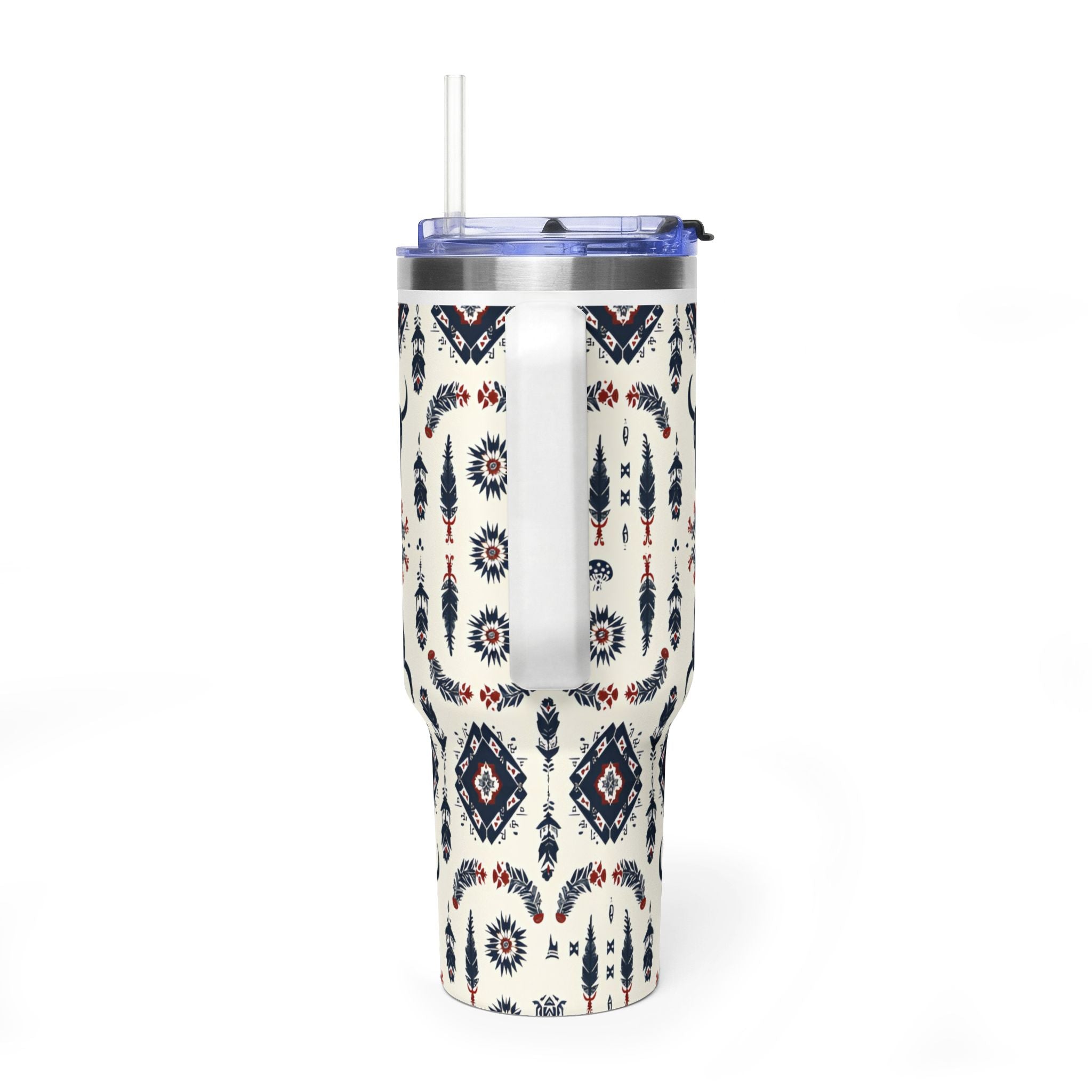 40oz Western Aztec Tumbler - Vacuum Insulated Travel Mug with Bull Skull Pattern