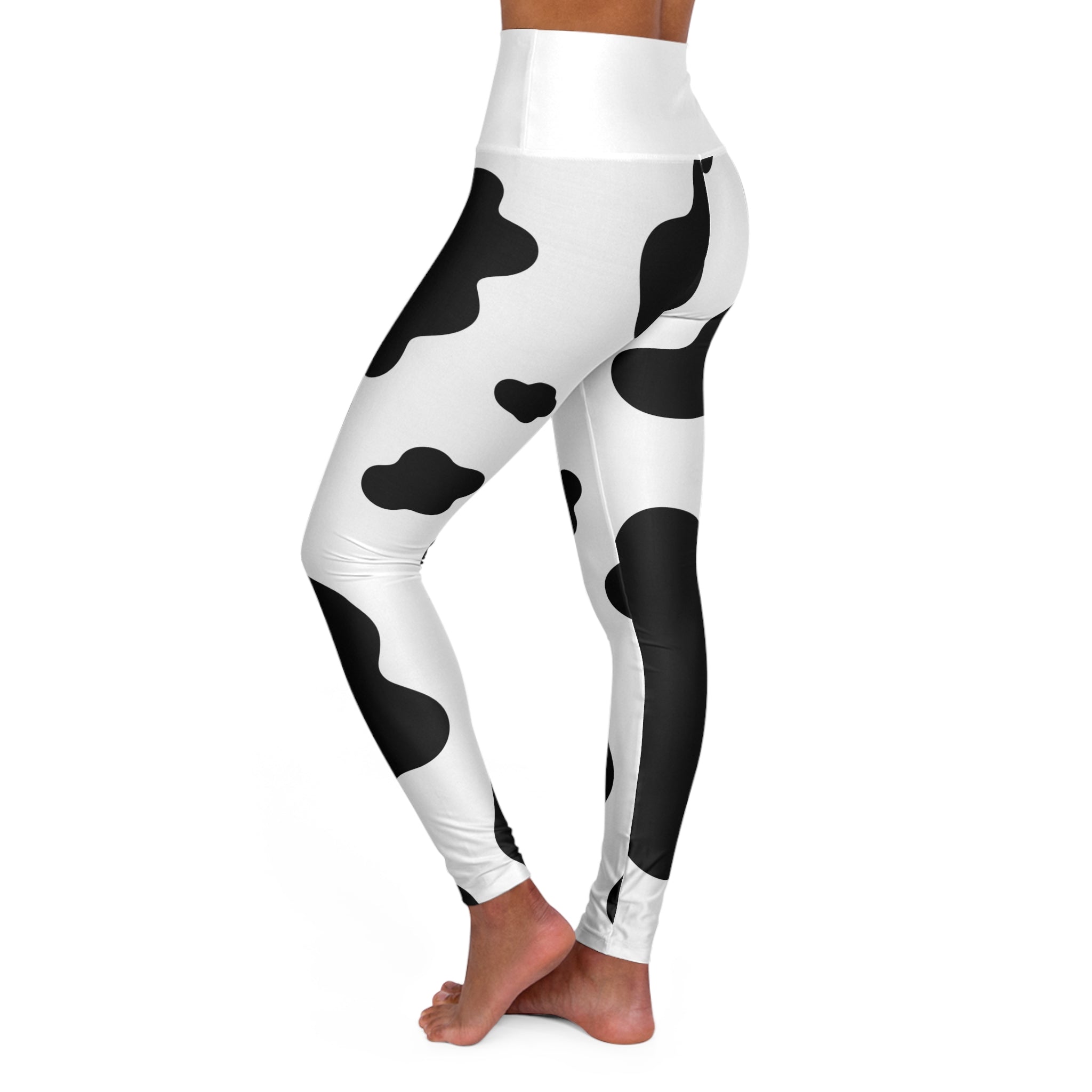 Cow Print High-Waist Yoga Leggings — Black & White All-Over Print