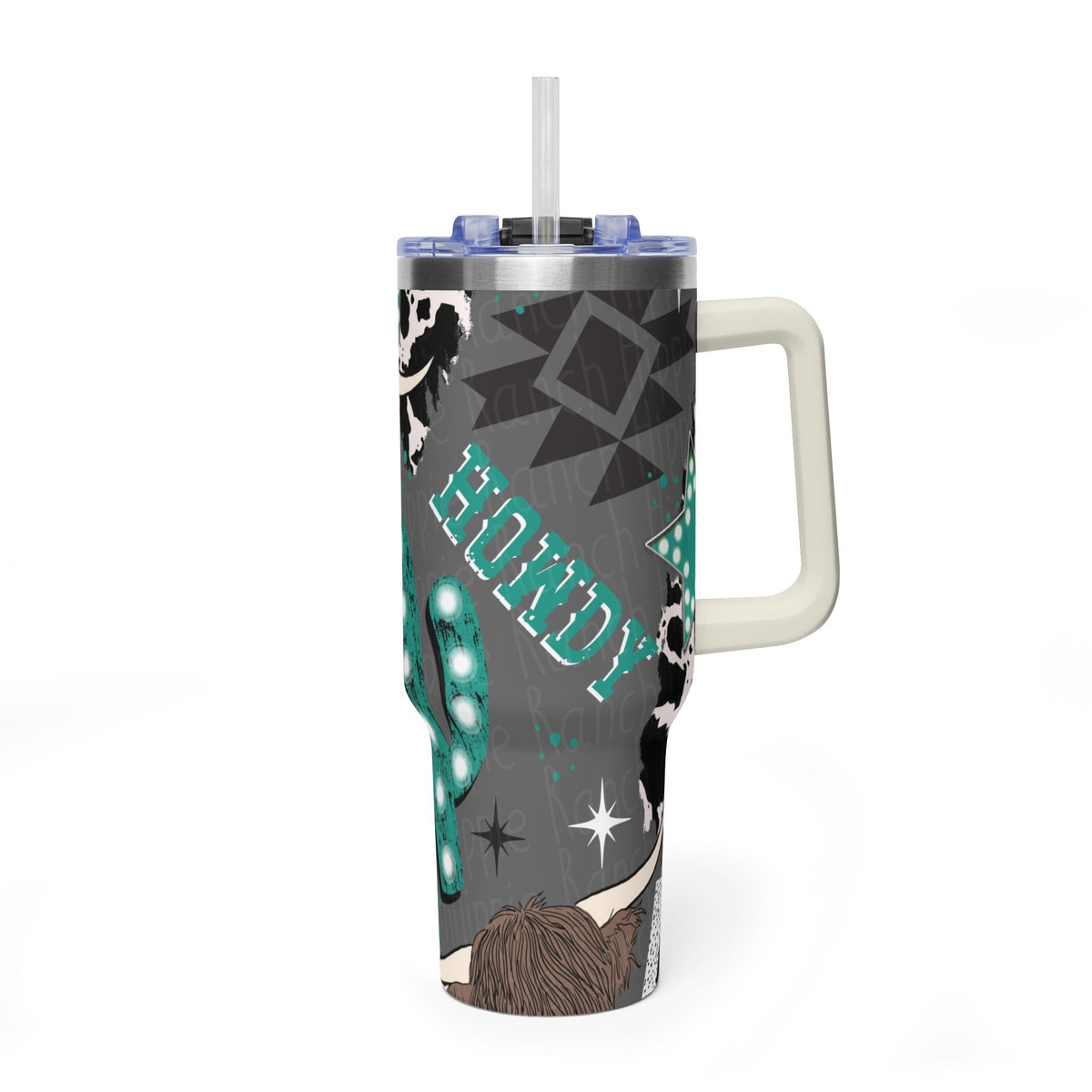 40oz Western Cactus Tumbler – Bull & Neon Cactus Vacuum Thermal Cup