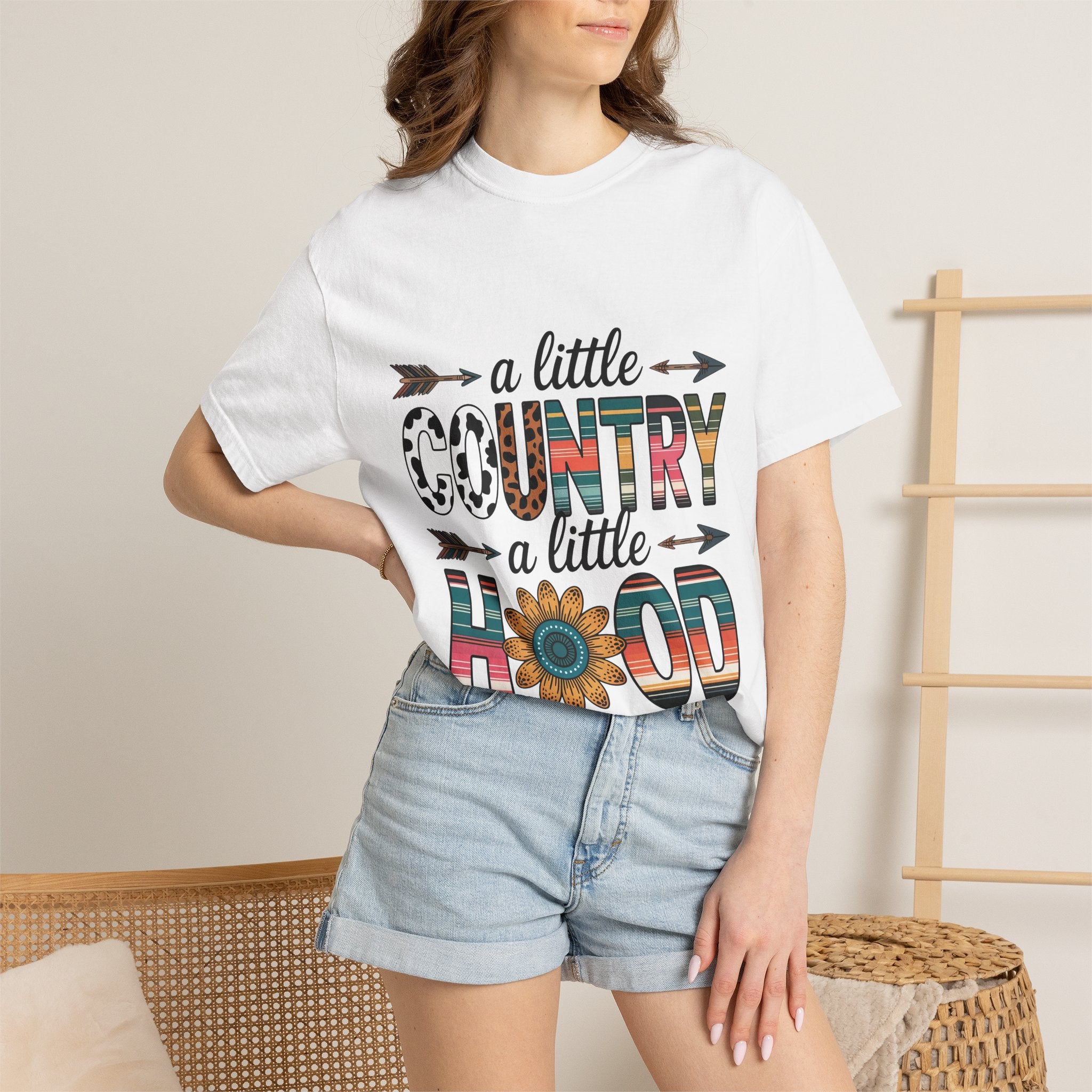 Country & Hood Graphic T-Shirt — "A Little Country A Little Hood" Sunflower Design