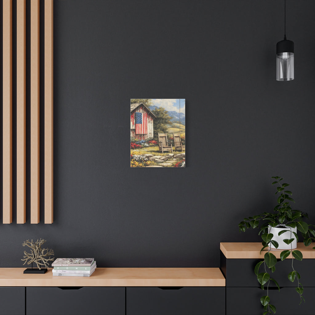 Patriotic Barn Landscape Canvas Wall Art