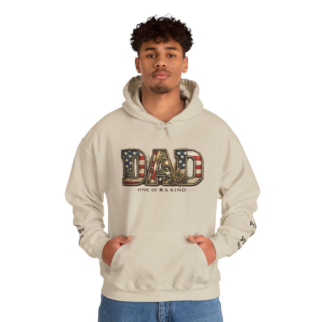 Personalizable Dad One of a Kind Hoodie — American Flag Patriotic Father’s Day Sweatshirt