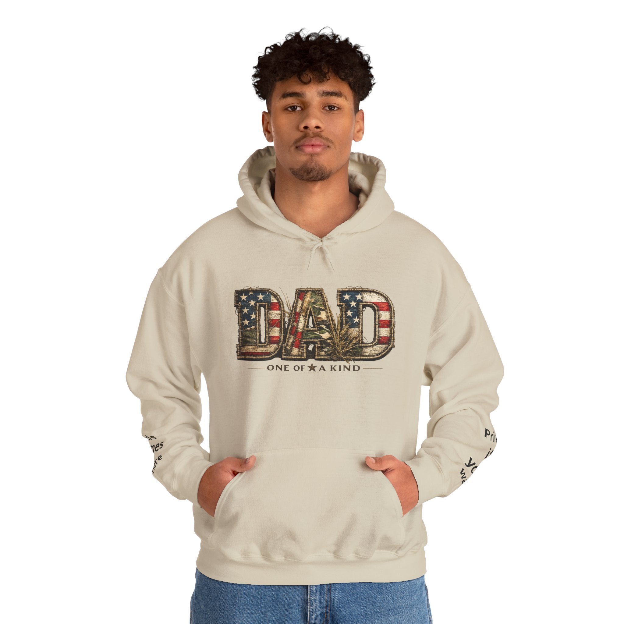 Personalizable Dad One of a Kind Hoodie — American Flag Patriotic Father’s Day Sweatshirt