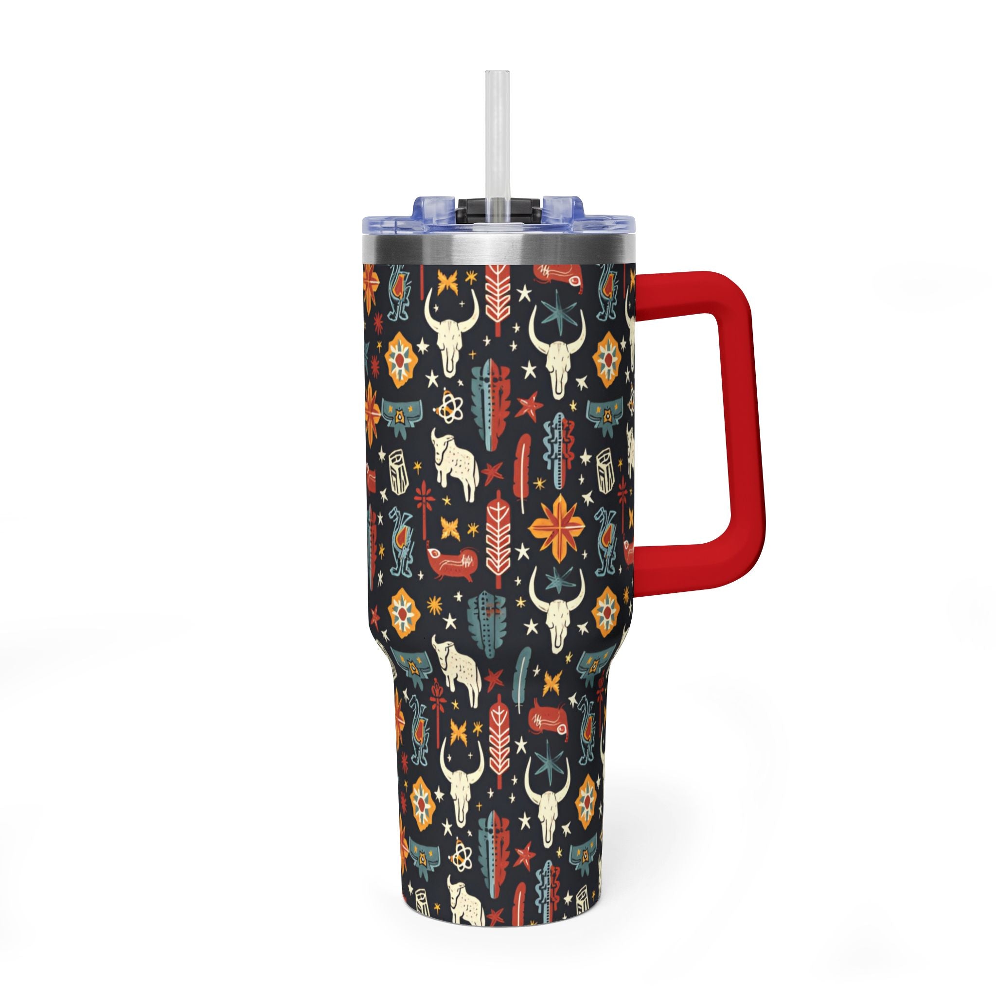 40oz Western Pattern Vacuum Tumbler — Southwestern Cow Skull & Floral Insulated Cup