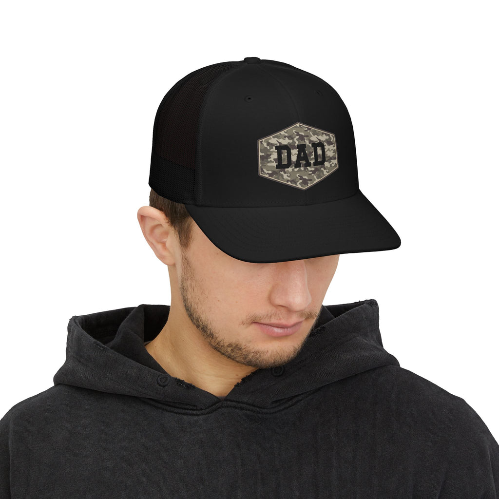 Dad Camo Patch Snapback Trucker Cap — Military Style Father's Hat