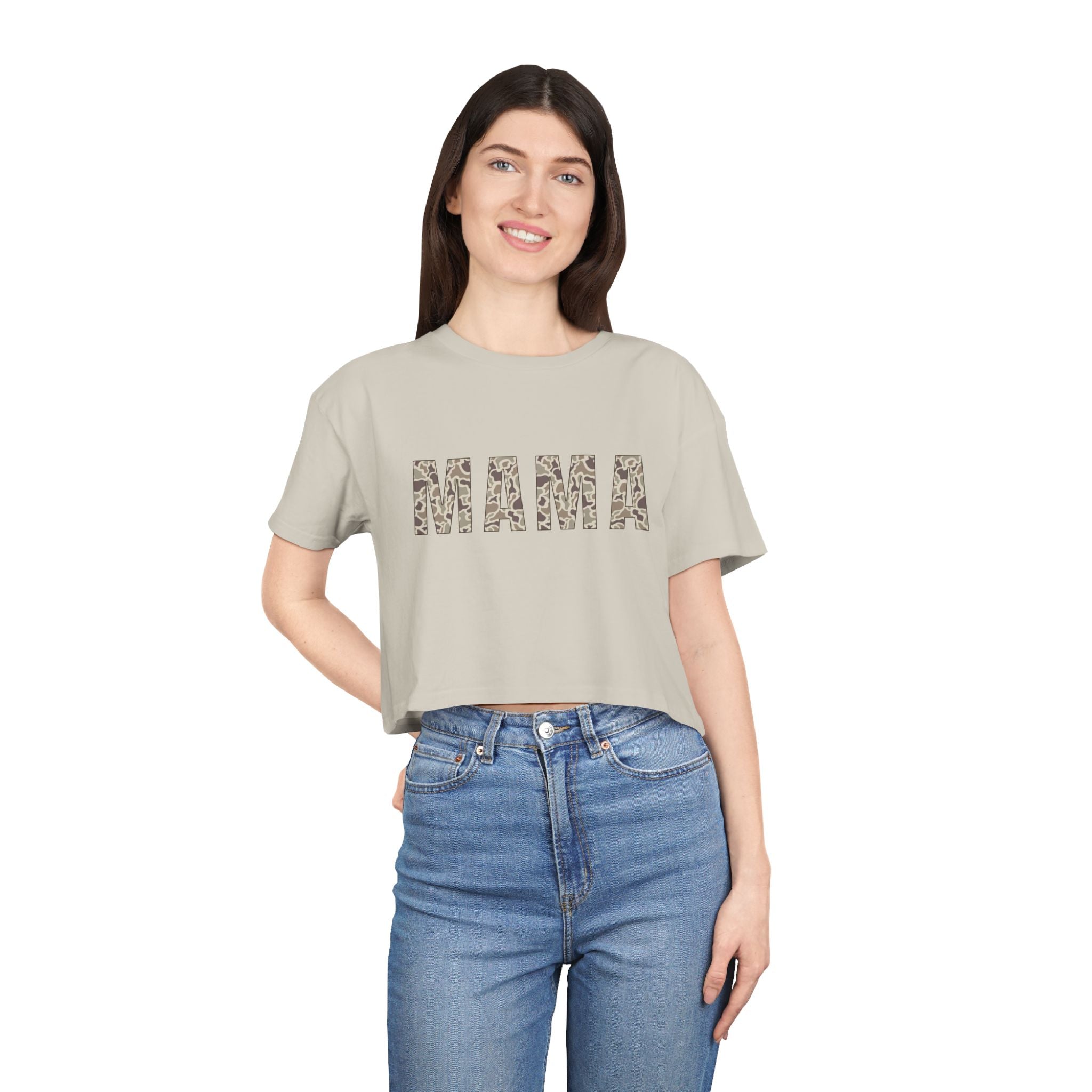 Mama Floral Crop Tee — Casual Women's Short Boxy Top