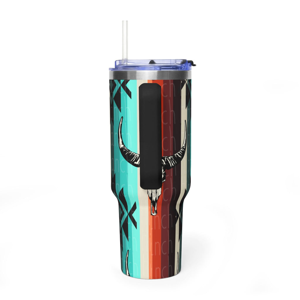 40oz Southwestern Skull Tumbler – Aztec Stripes Insulated Travel Cup
