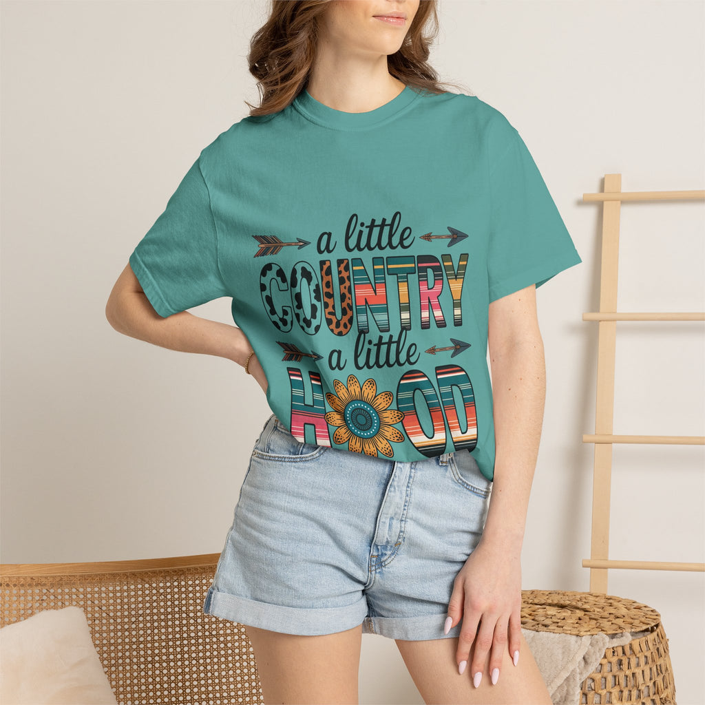 Country & Hood Graphic T-Shirt — "A Little Country A Little Hood" Sunflower Design