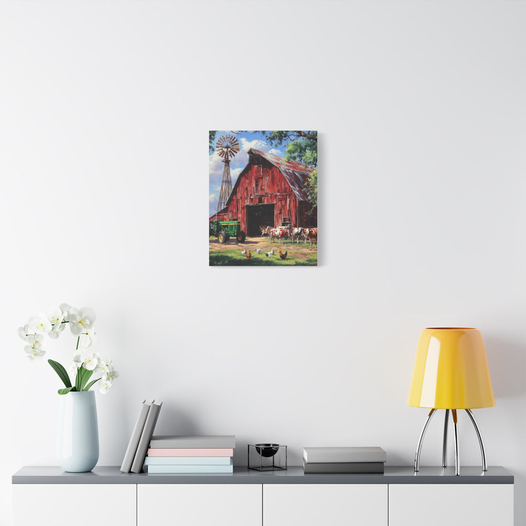 Rustic Red Barn Farm Canvas Print — Country Tractor & Animals Wall Art