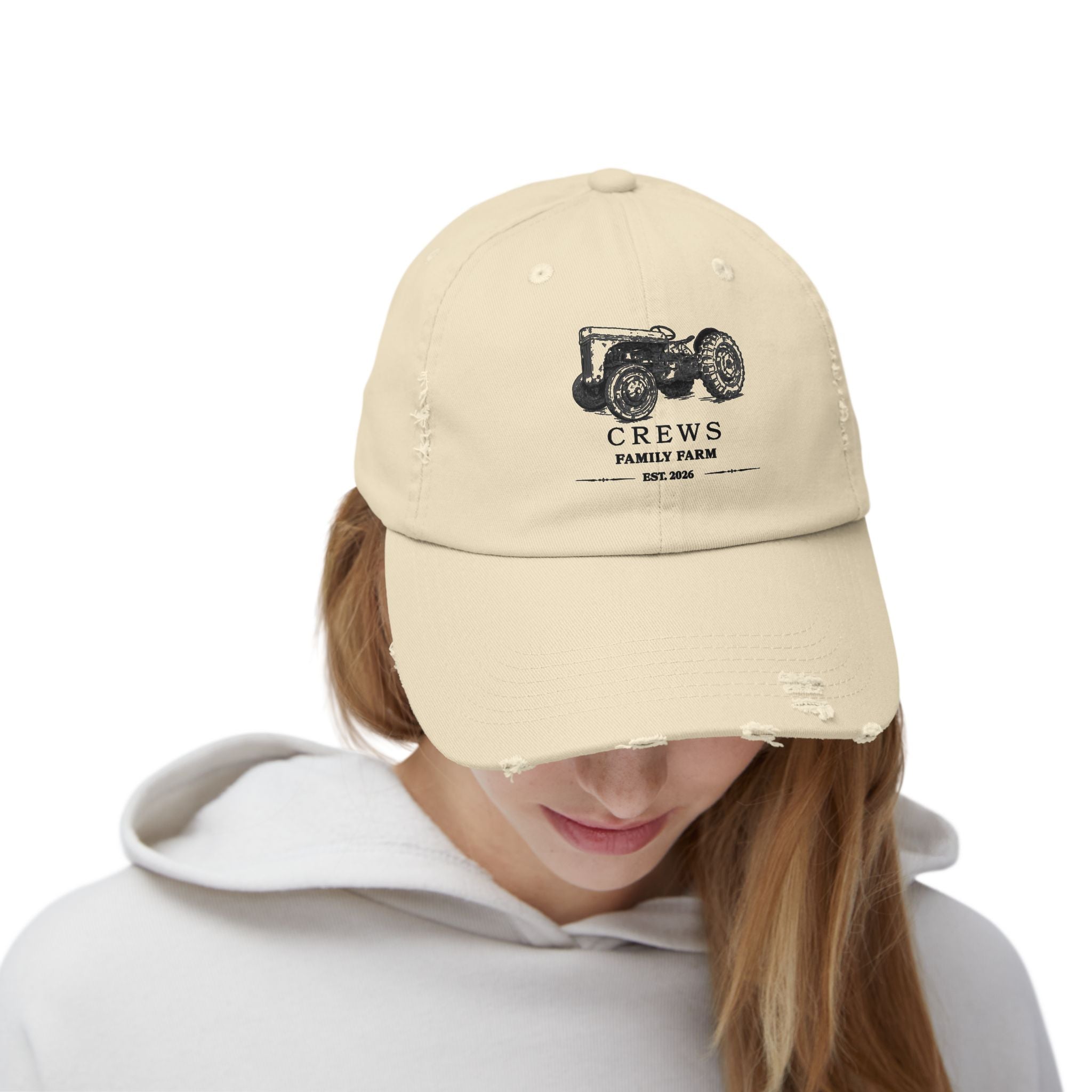 Distressed Tractor Cap — "Crews Family Farm" Vintage Farmers Hat