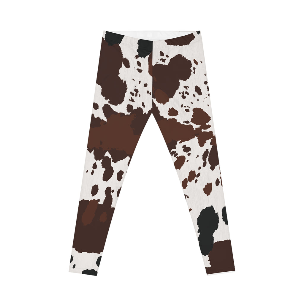 Cow Print Leggings - Brown & White All-Over Print Women's Casual Leggings
