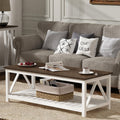 ChooChoo Farmhouse Coffee Table Rustic Vintage Living Room Table with Shelf 47 White