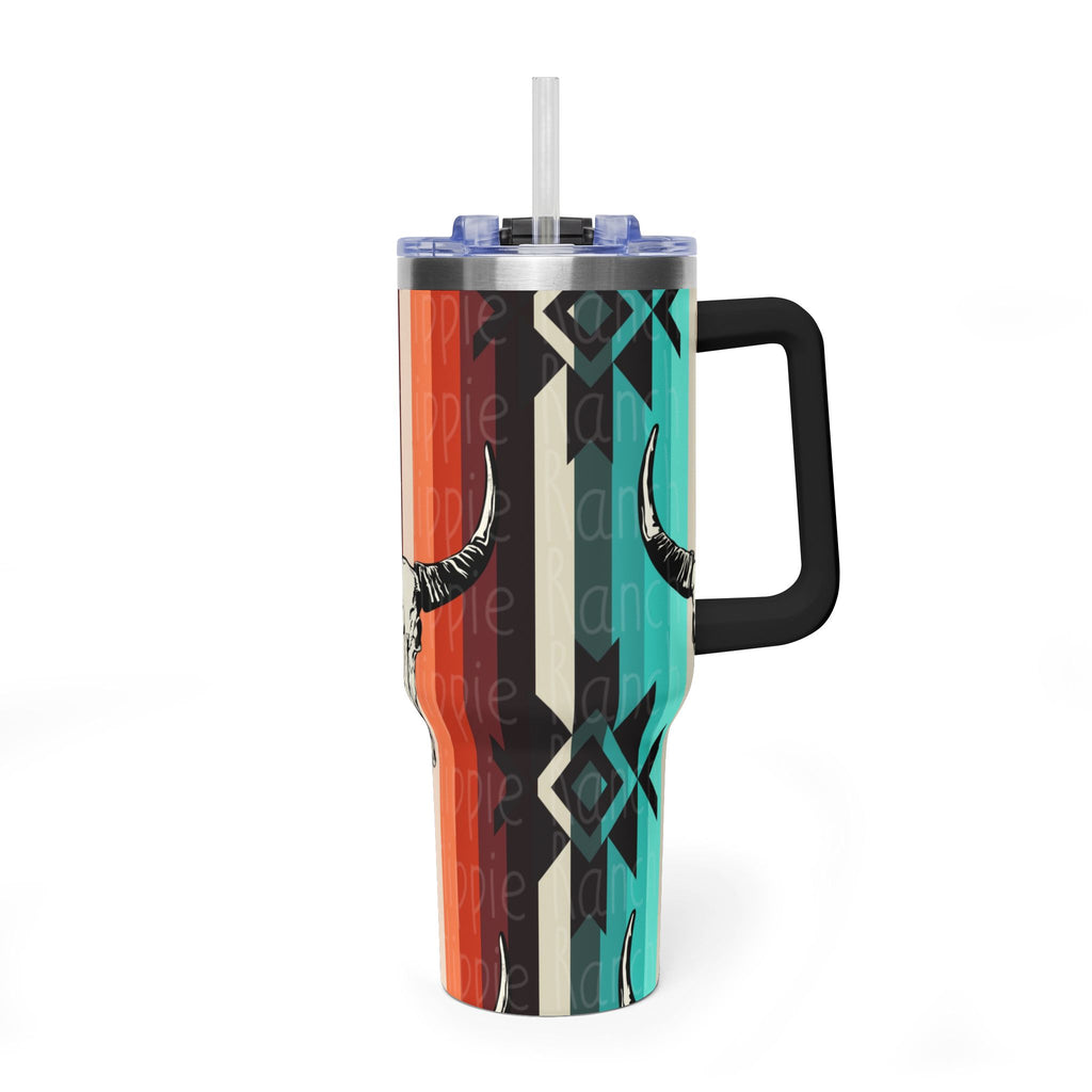 40oz Southwestern Skull Tumbler – Aztec Stripes Insulated Travel Cup
