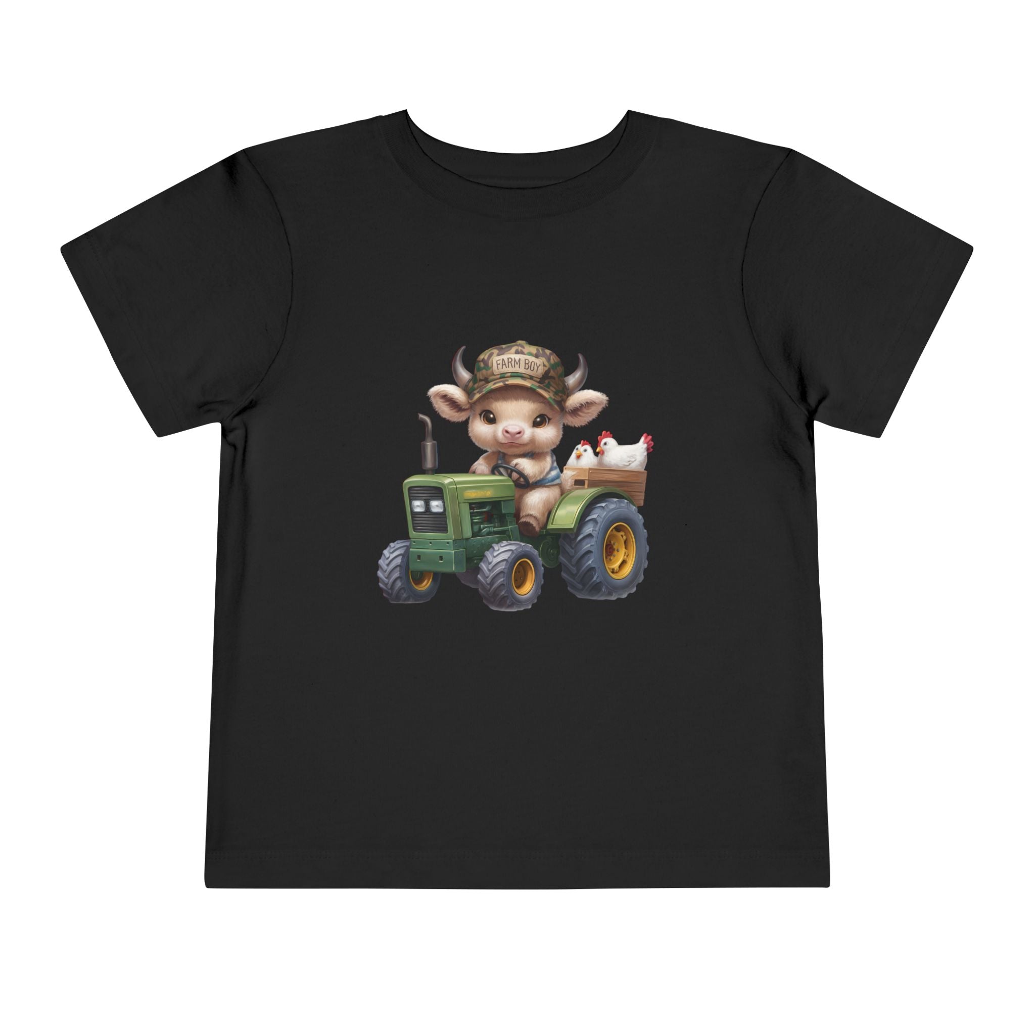 Toddler Tee — Cute Baby Cow on Green Tractor Cute Farm Animal Shirt