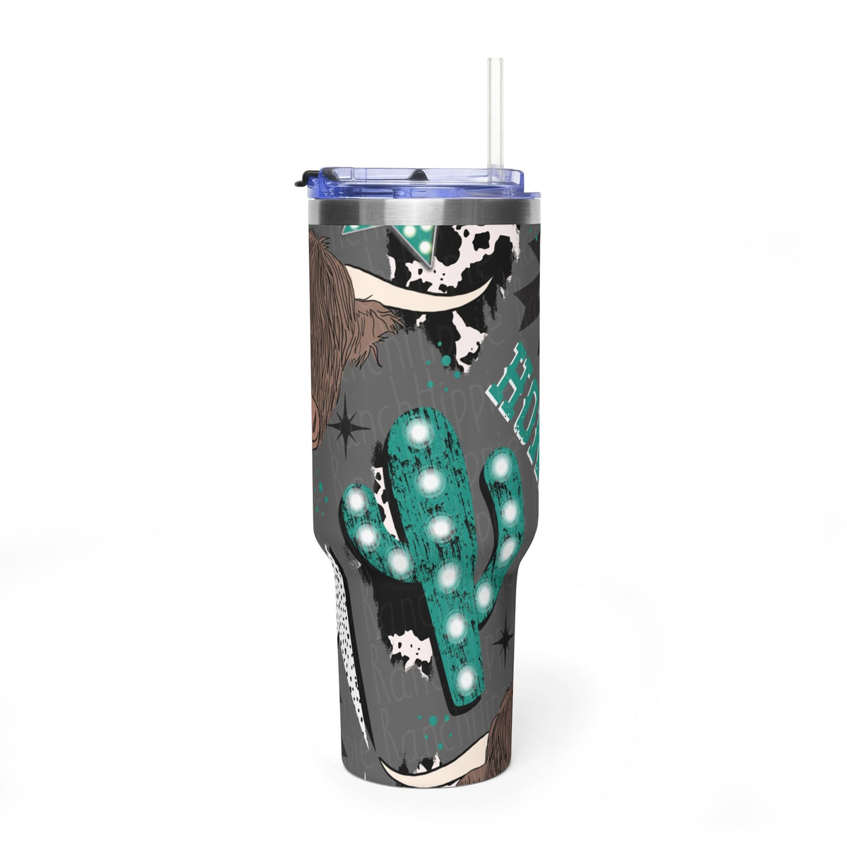 40oz Western Cactus Tumbler – Bull & Neon Cactus Vacuum Thermal Cup